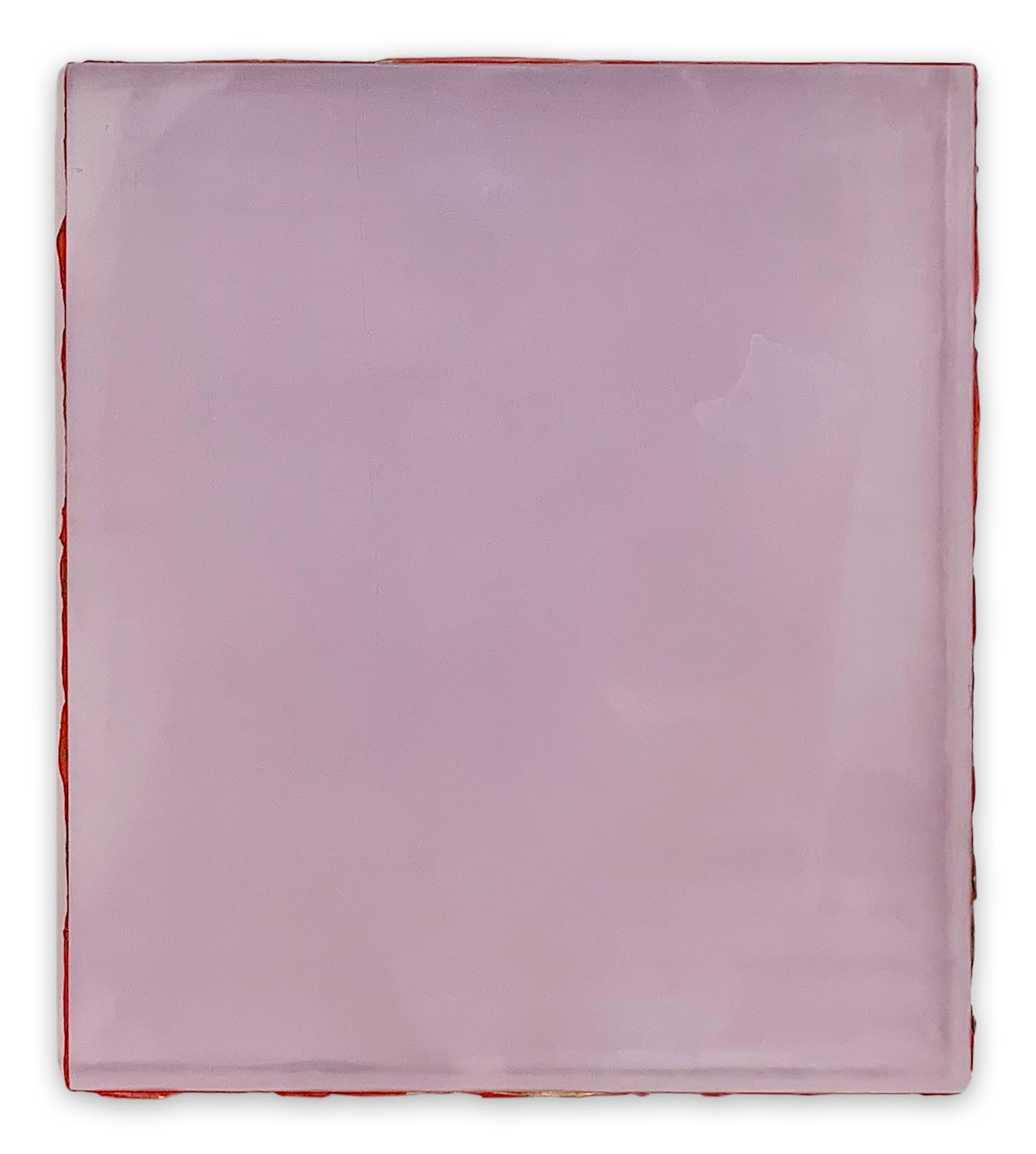 Three pink and purple glass panels on a white wall.