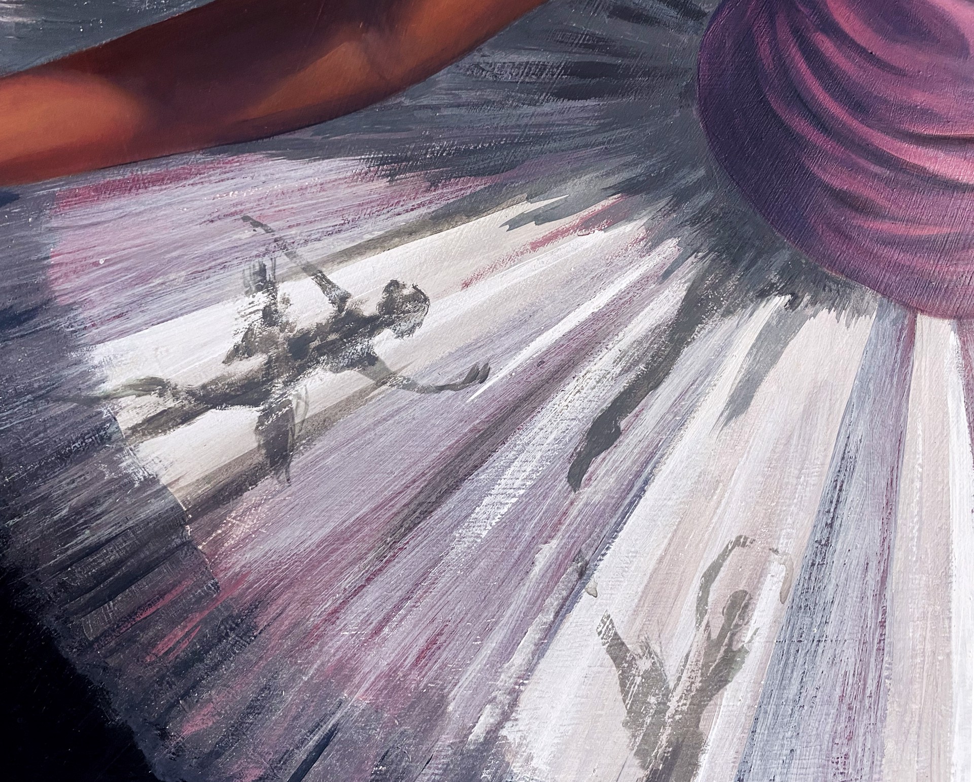 A painting of a young ballerina in a pink leotard and white tutu.