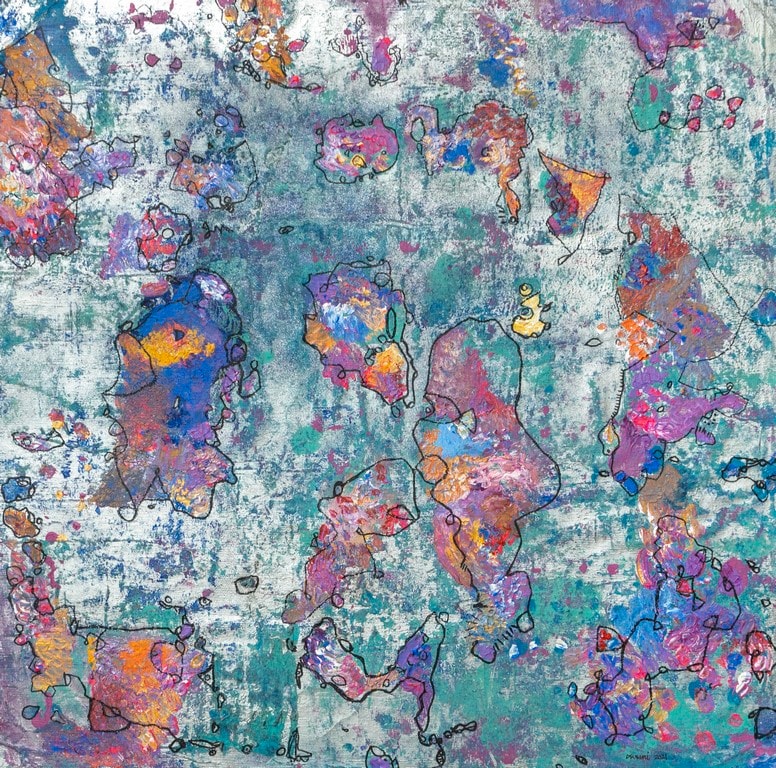 A painting of a map of the world on a wall.