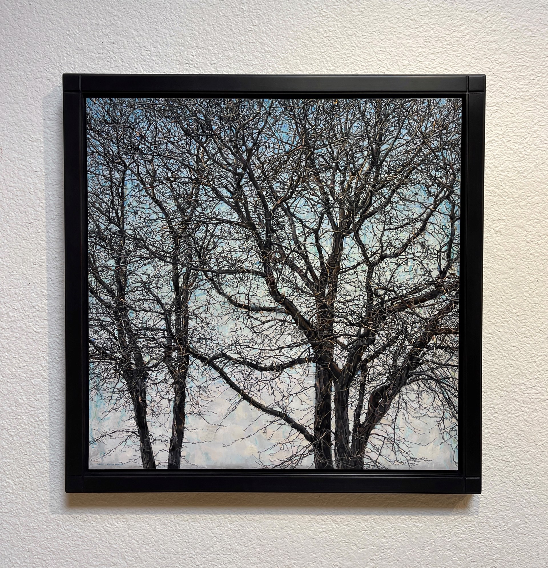 A painting of bare trees with no leaves on them. 