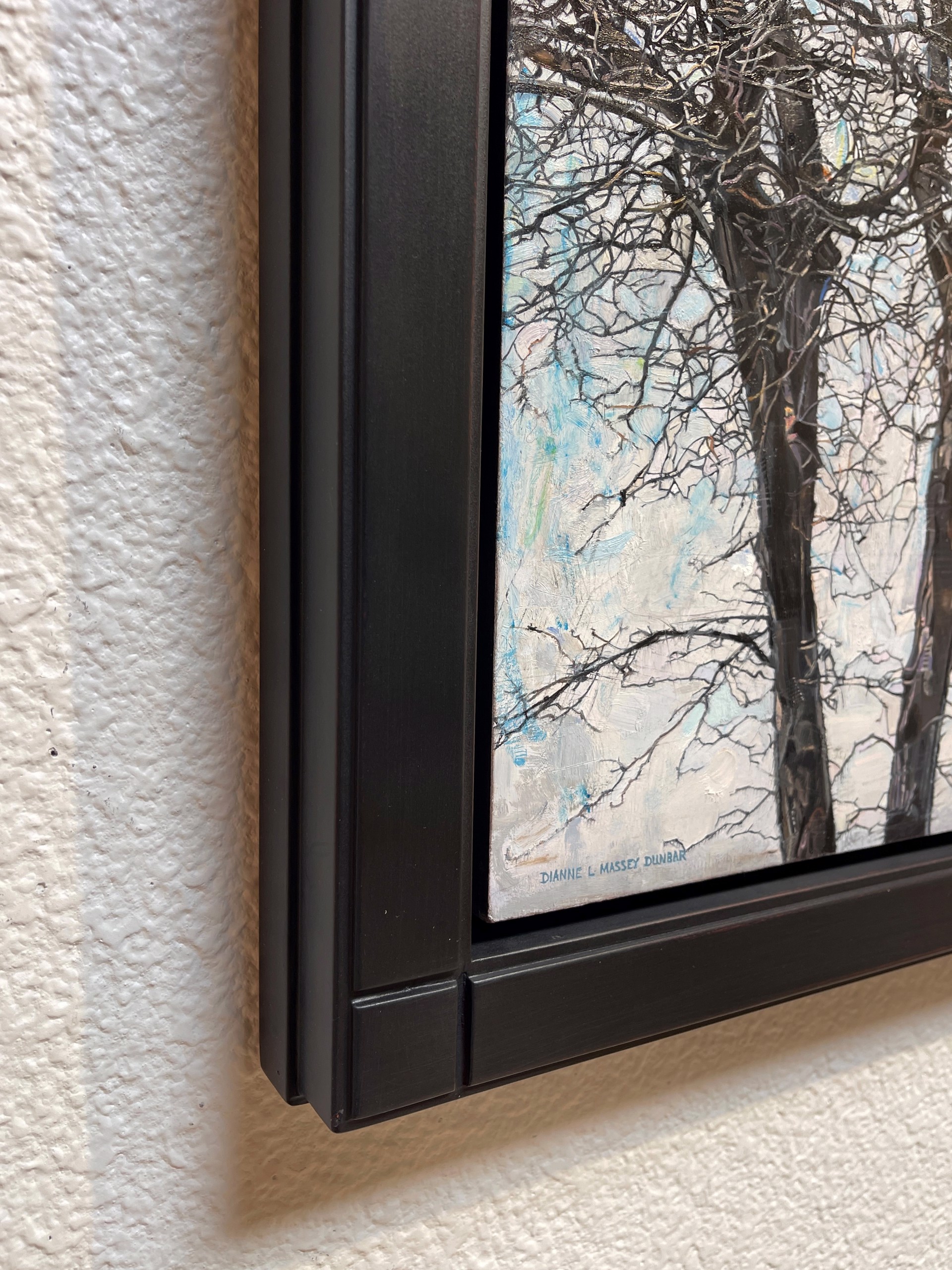 A painting of bare trees with no leaves on them. 