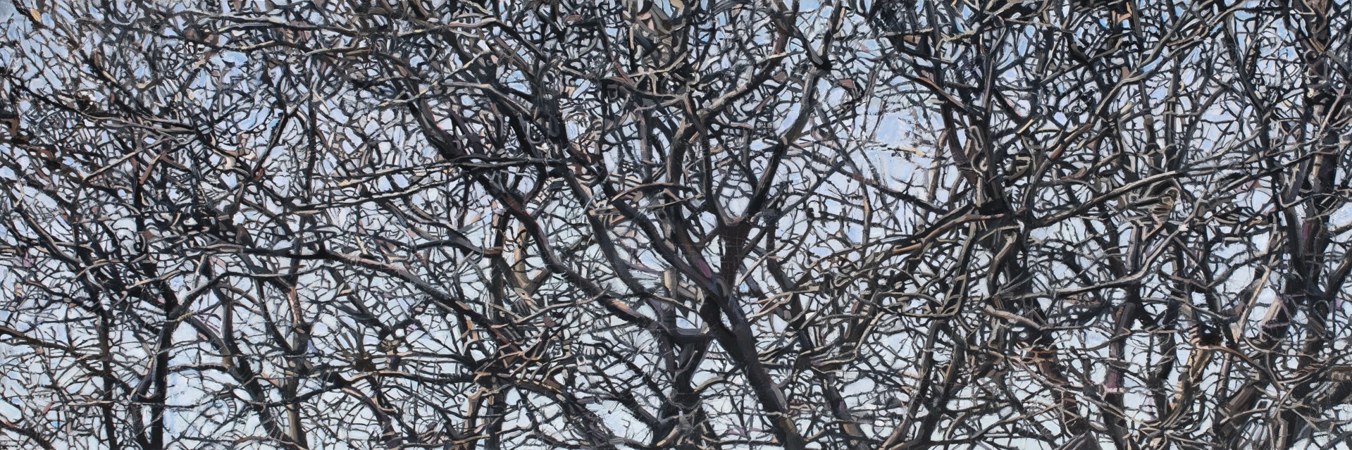 A painting of bare trees with no leaves on them. 