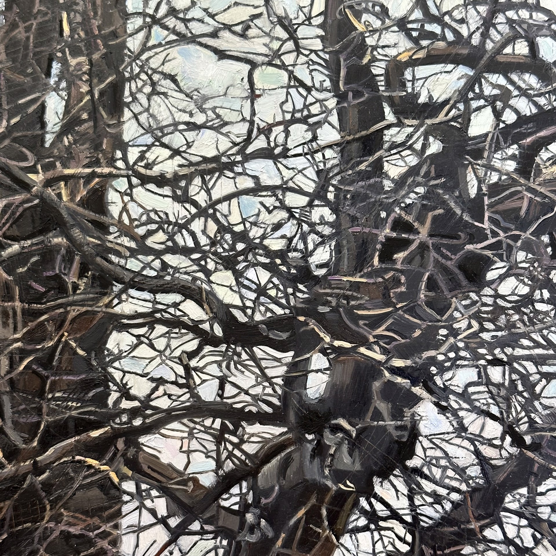 A painting of bare trees with no leaves on them. 