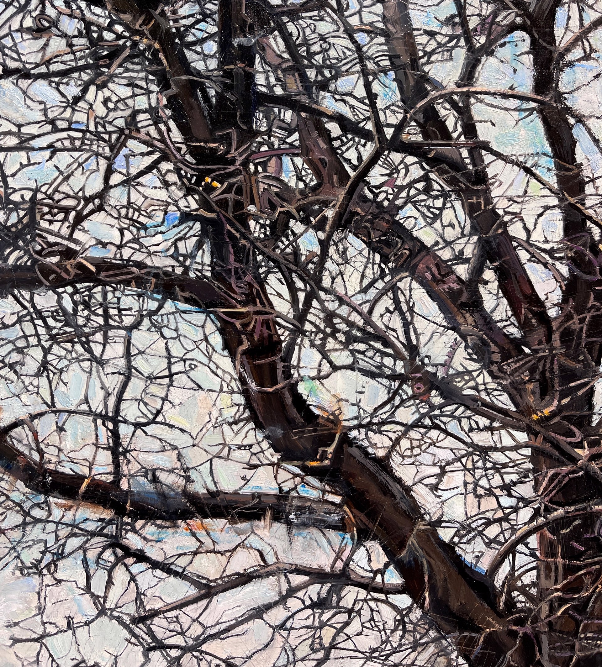 A painting of bare trees with no leaves on them. 