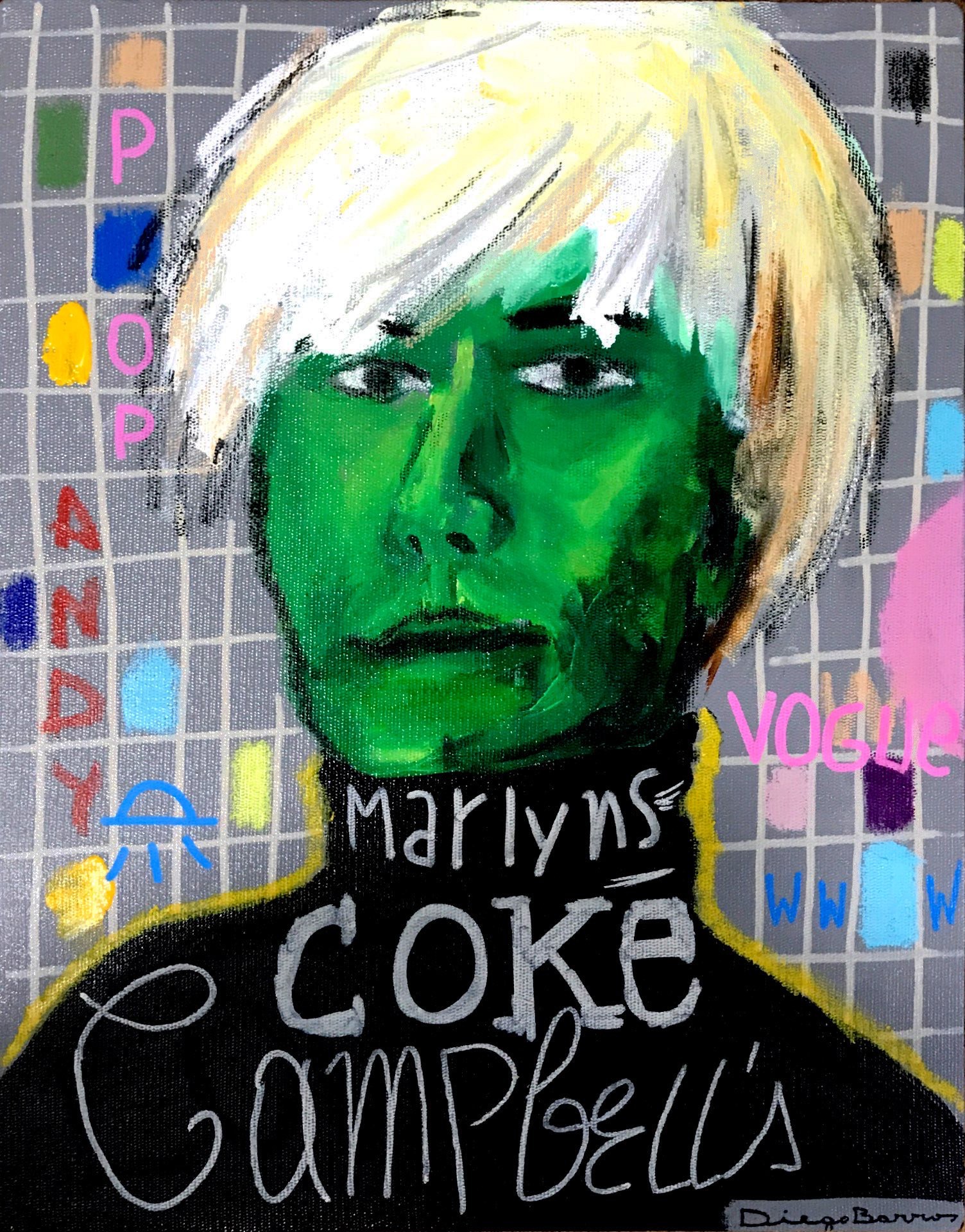 A painting of a man with green paint on his face.