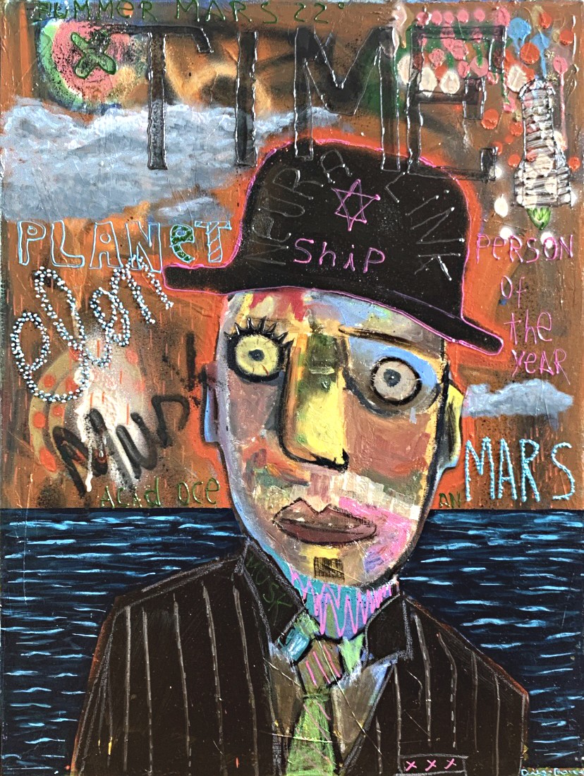 A painting of a man wearing a hat and a suit.
