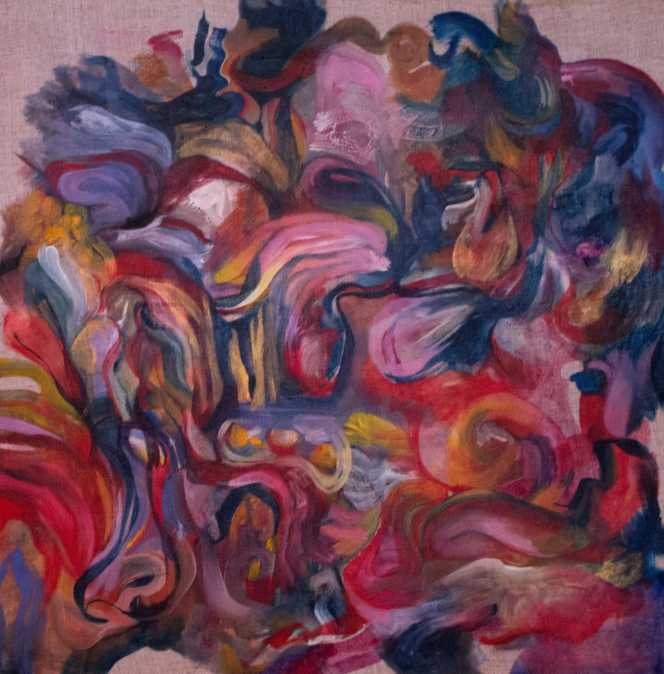 A painting of a colorful abstract painting on a beige background.