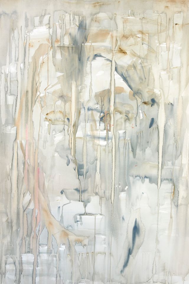 A painting of a woman's face on a white background.