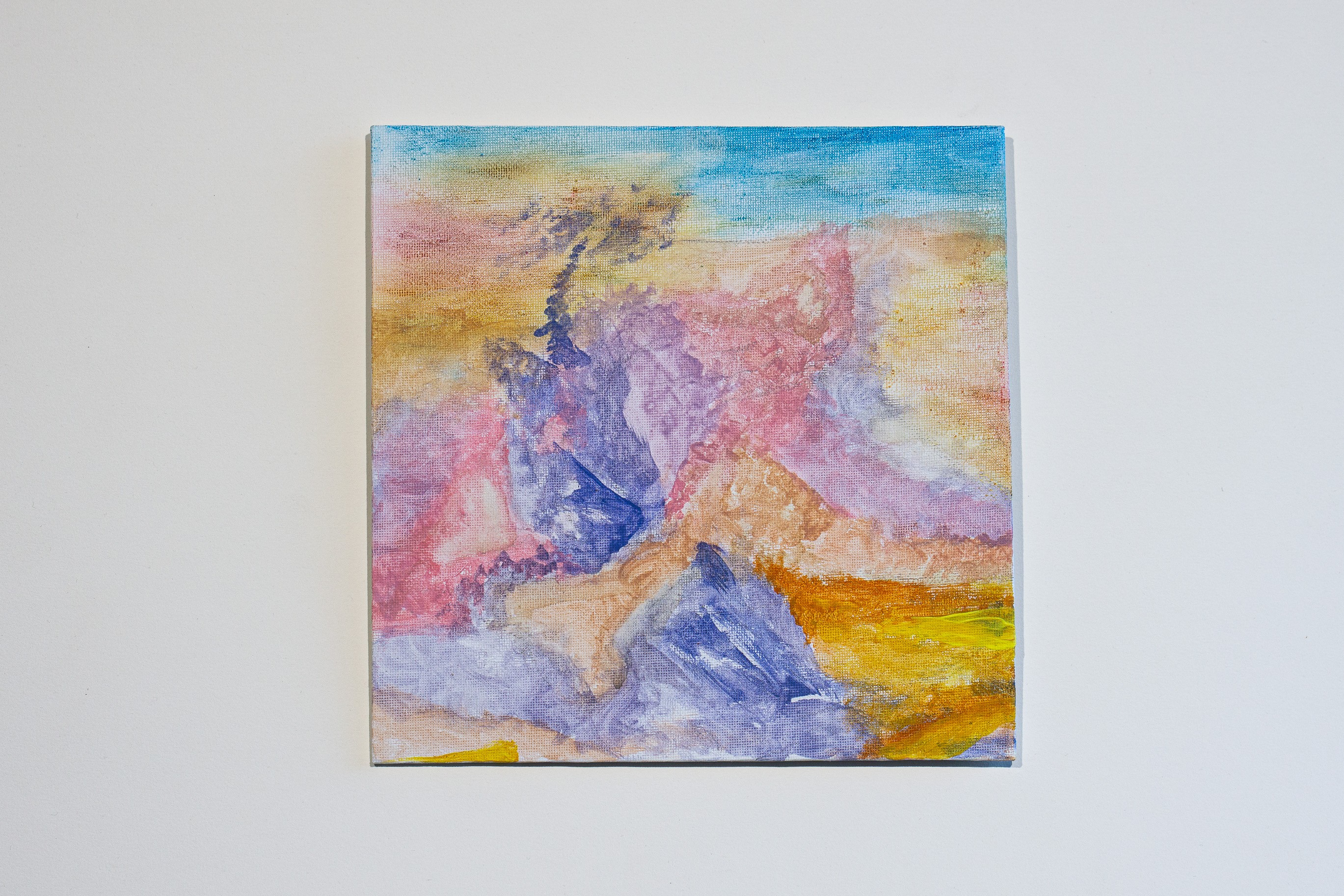 A painting on a white wall with a white background.