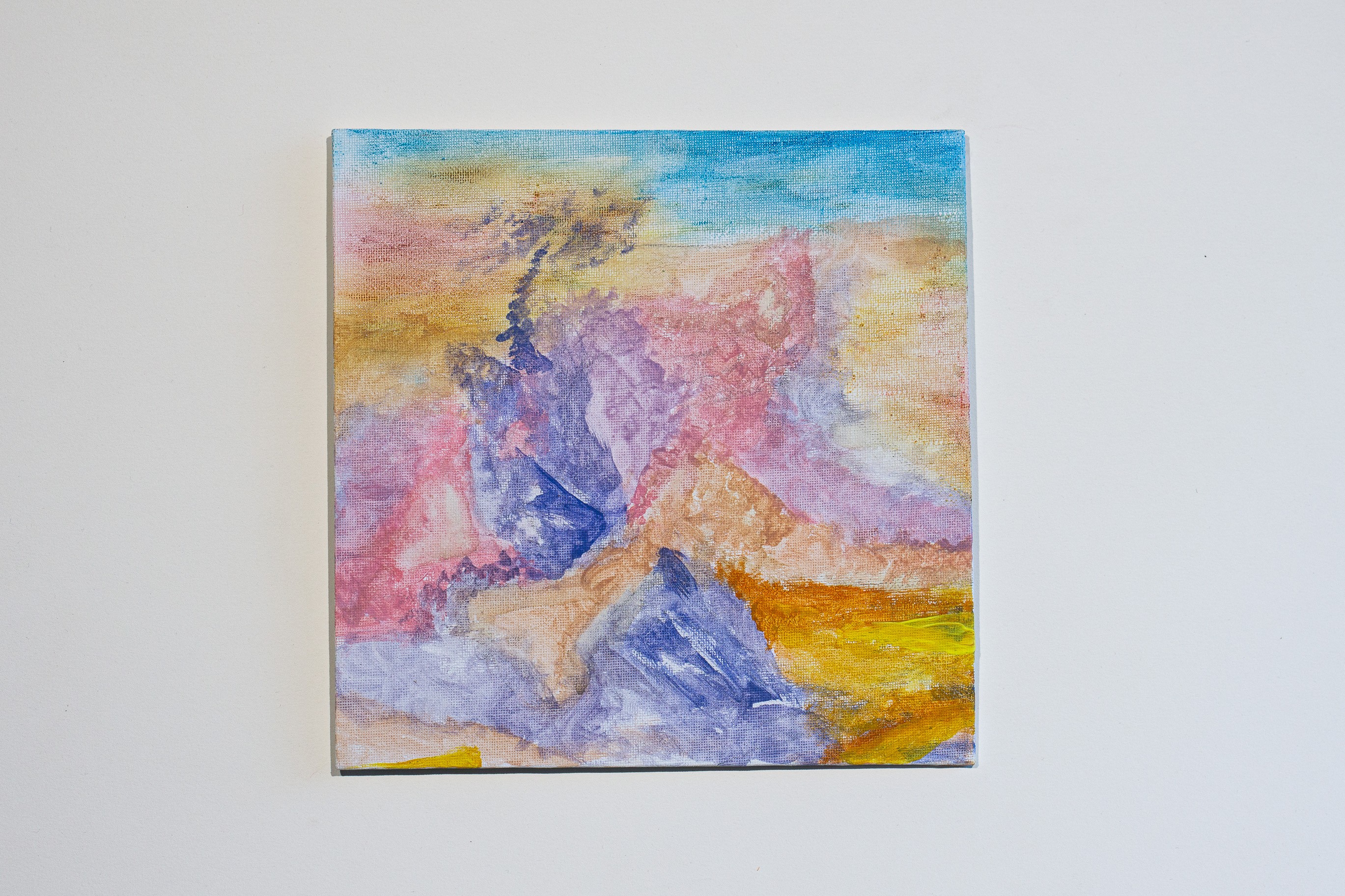 A painting on a white wall with a white background.