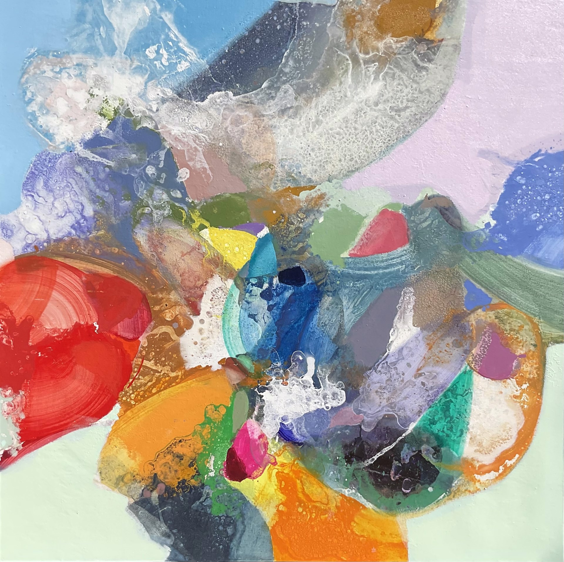 A painting of a colorful abstract painting on a white background.