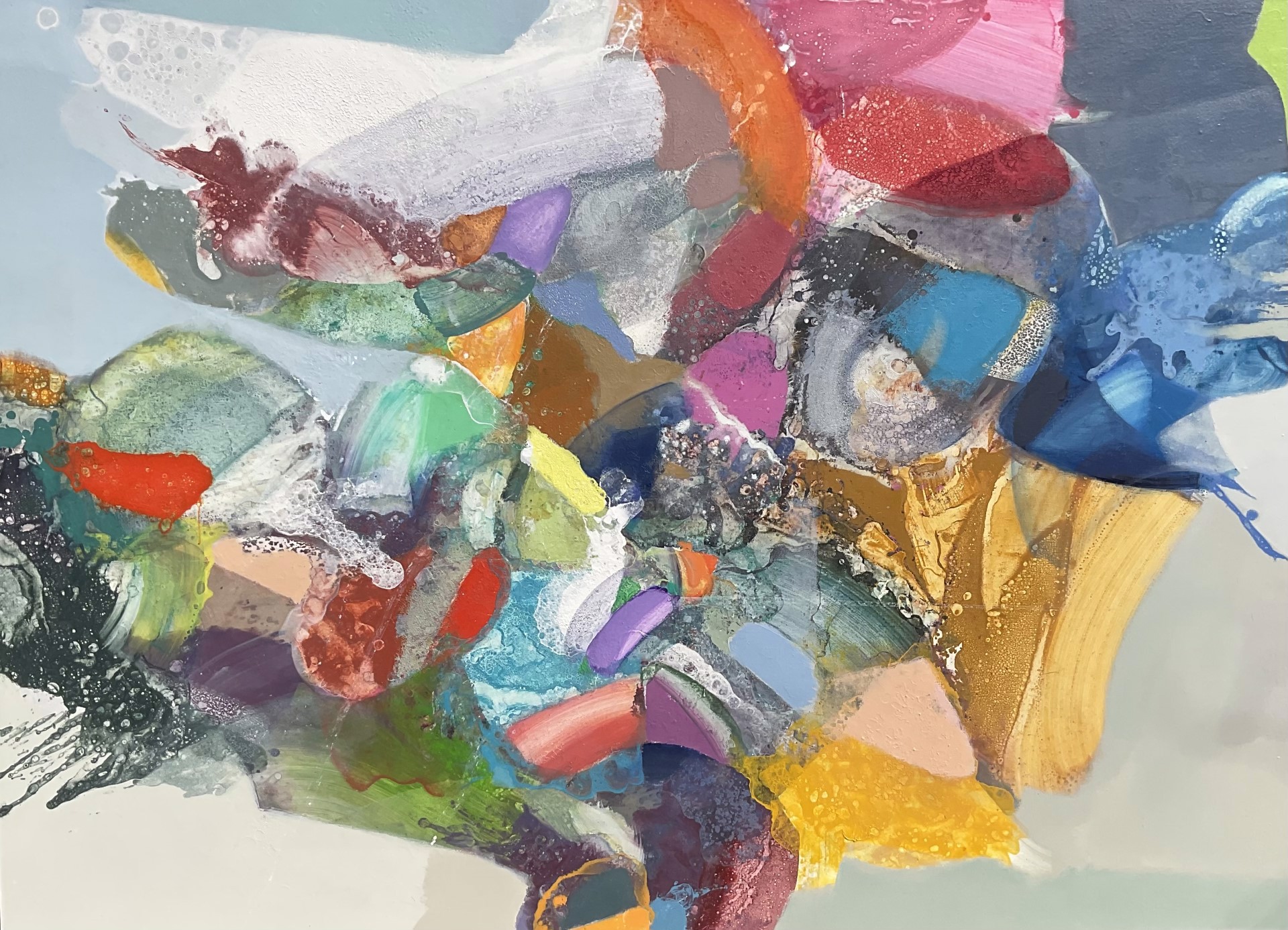 A painting of a colorful abstract painting on a white background.