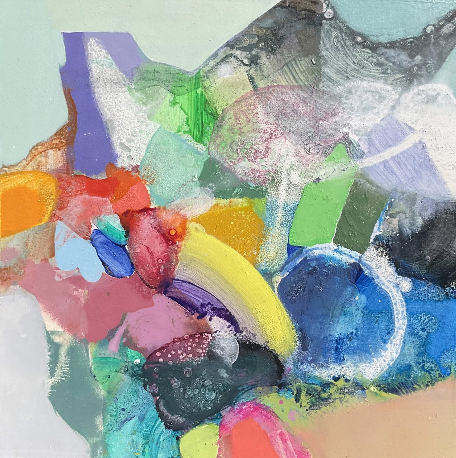 A painting of a colorful abstract painting on a white background.