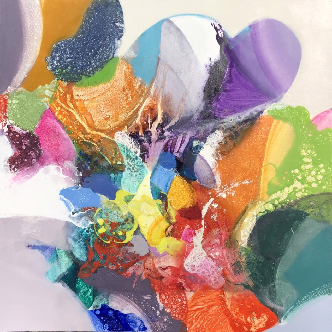 A painting of a colorful abstract painting on a white background.