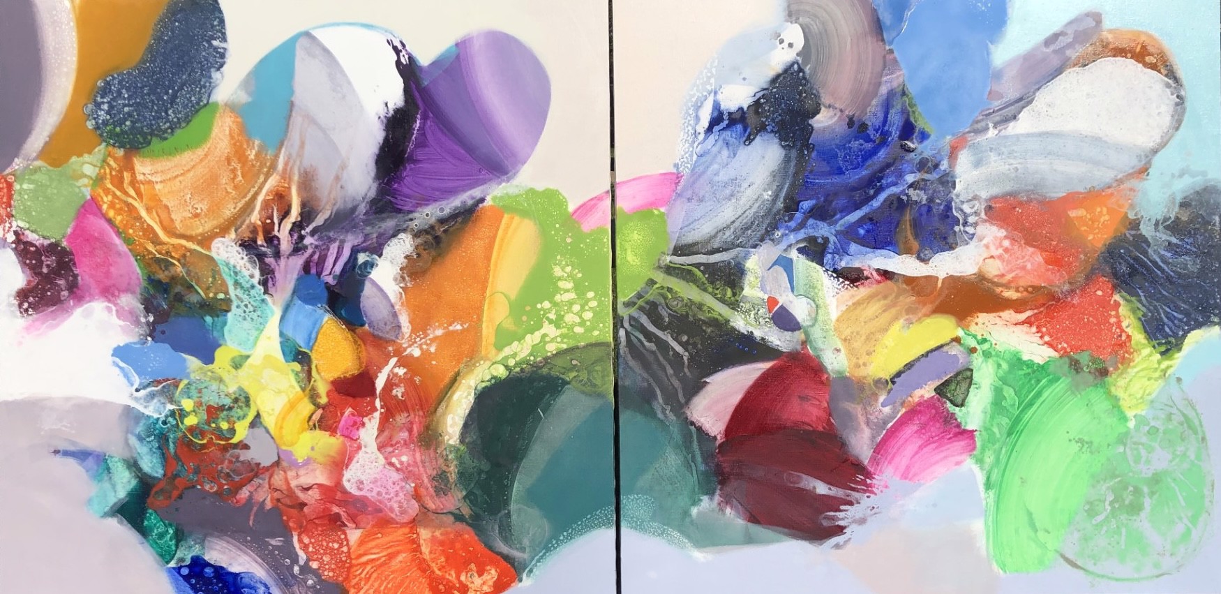 A painting of a colorful abstract painting on a white background.