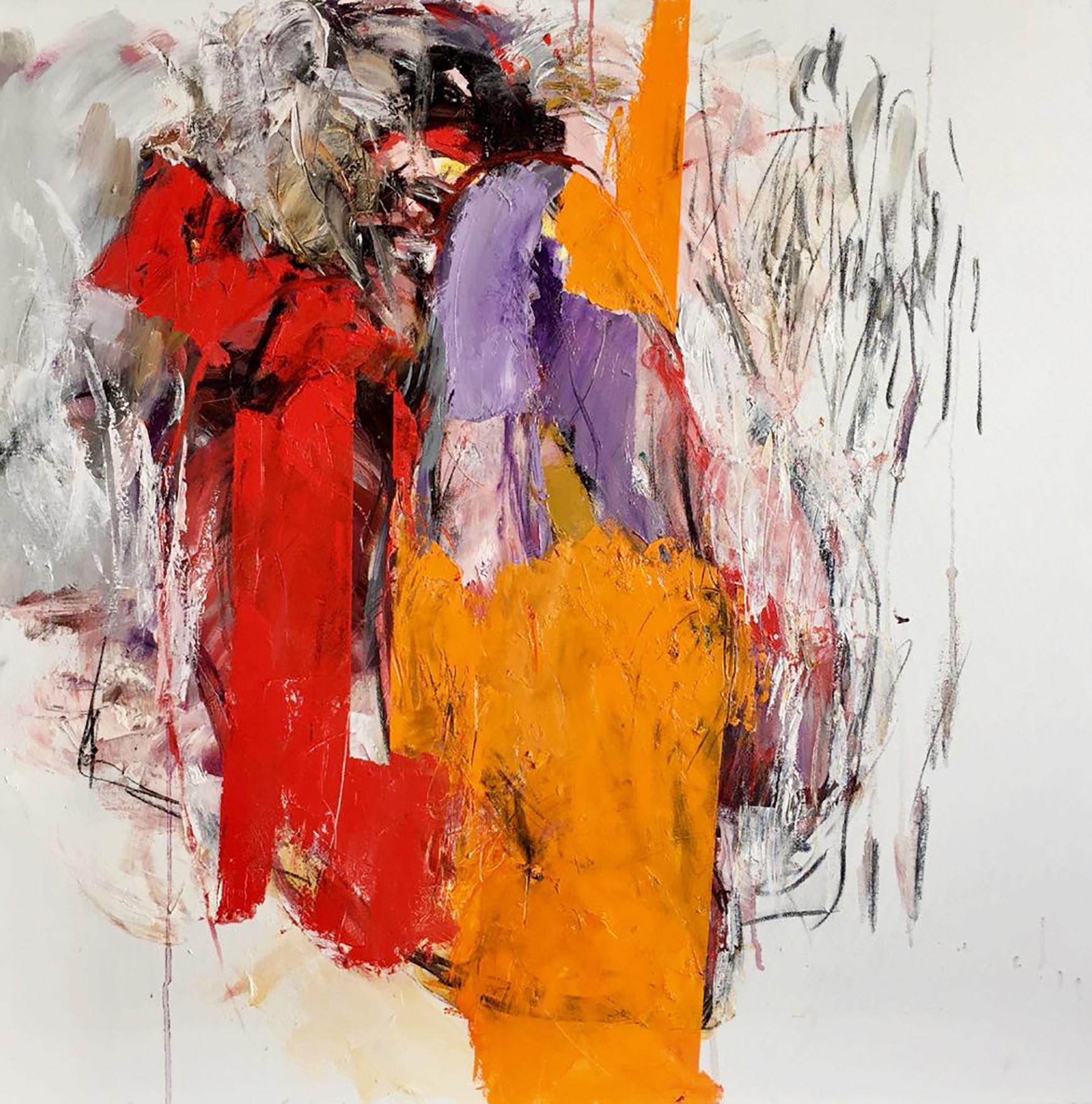 A painting of a woman in a red and yellow dress.