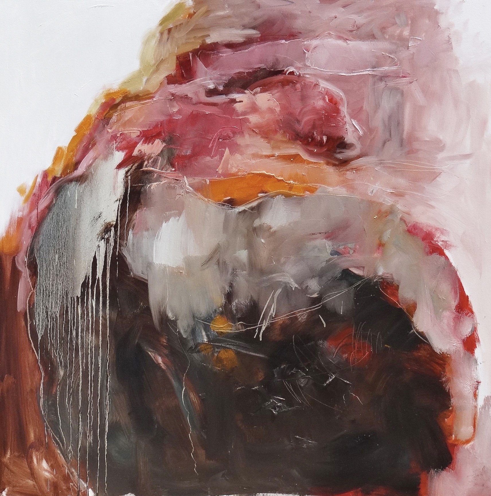 A painting of a woman's face on a white background.