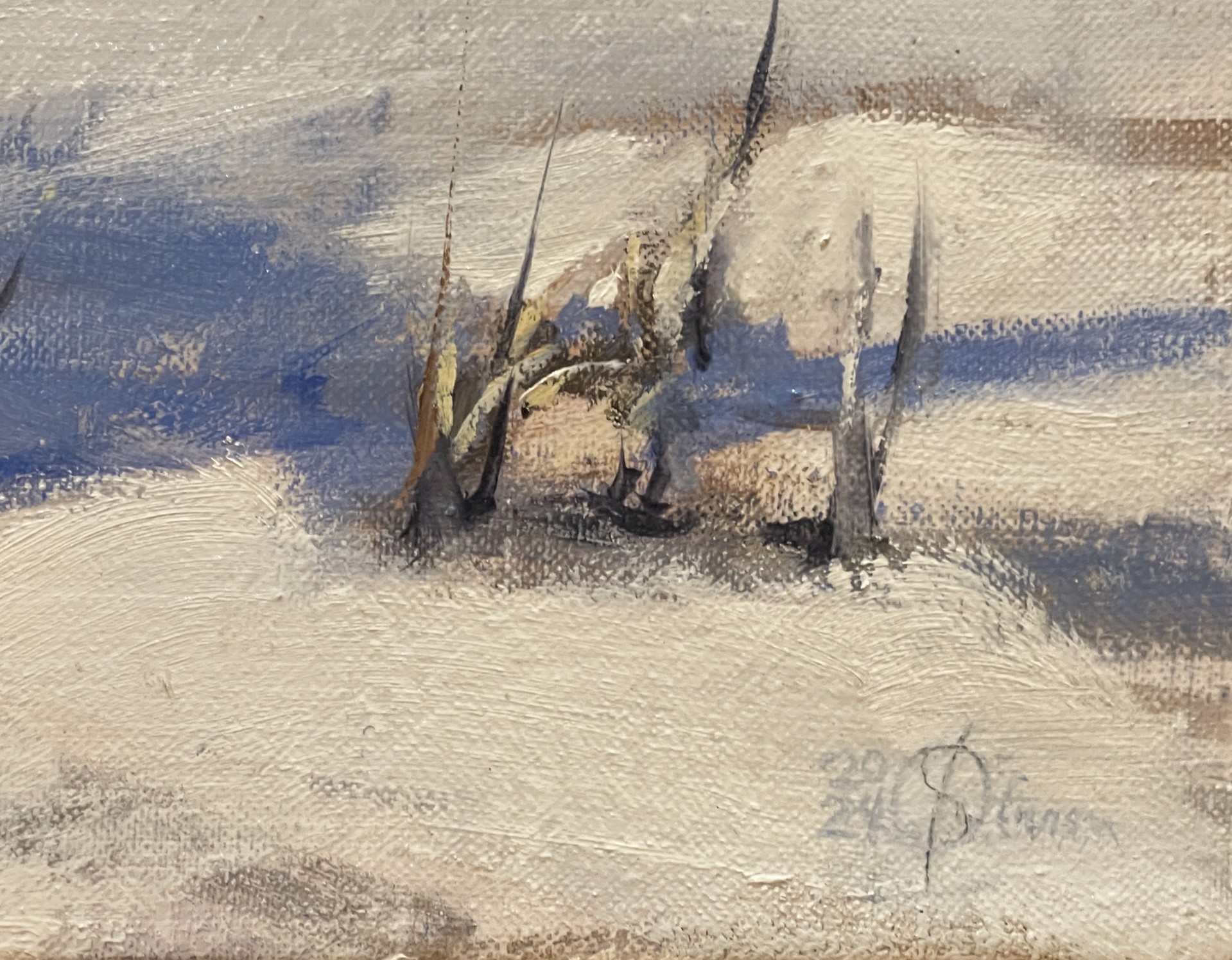 A painting of a motel sign on the side of a road.