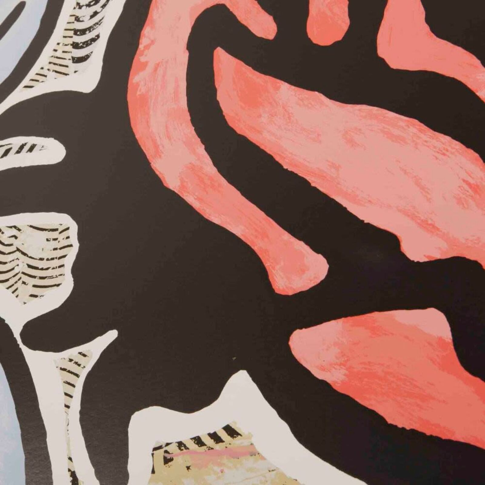 A painting of a pink rose on a white wall.