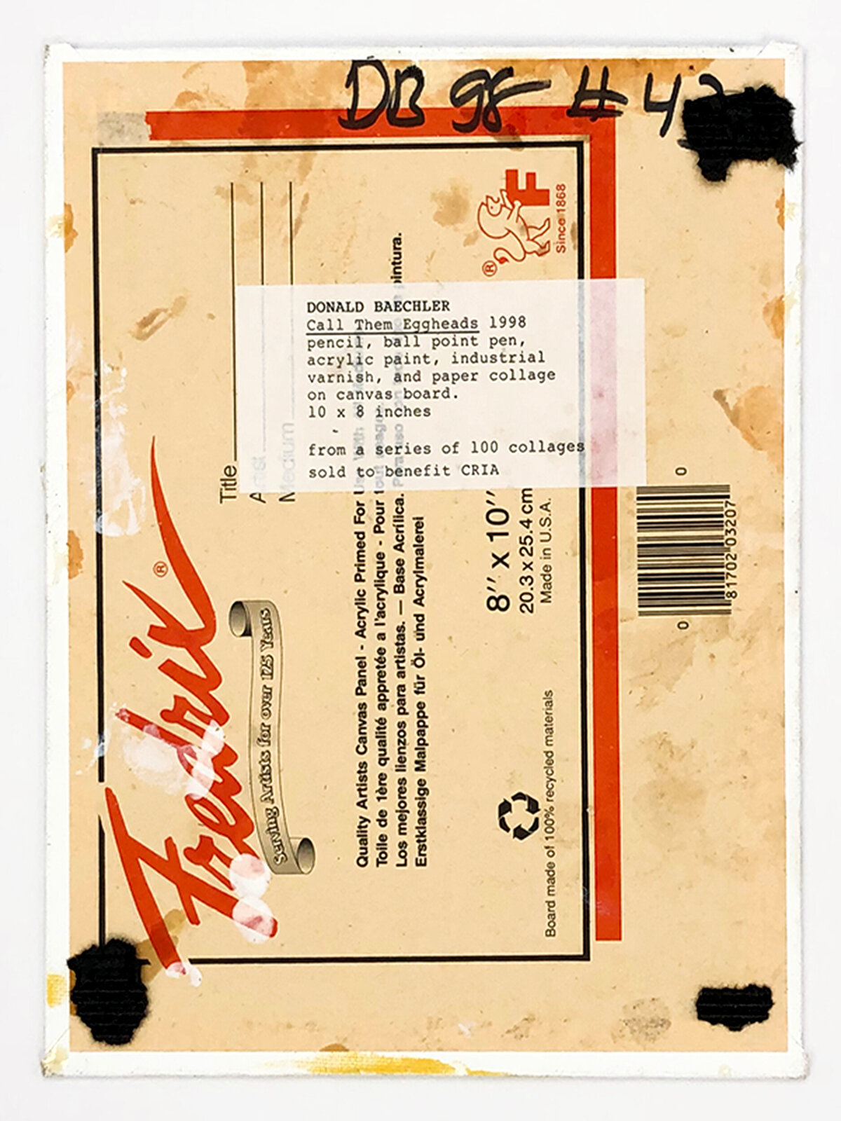 Artwork by Donald Baechler, Call Them Eggheads & One Man Juggernaut (Unique Collages), Made of Pencil, Ball Point Pen, Acrylic Paint, Industrial Varnish, And Paper Collage On Canvas Board 