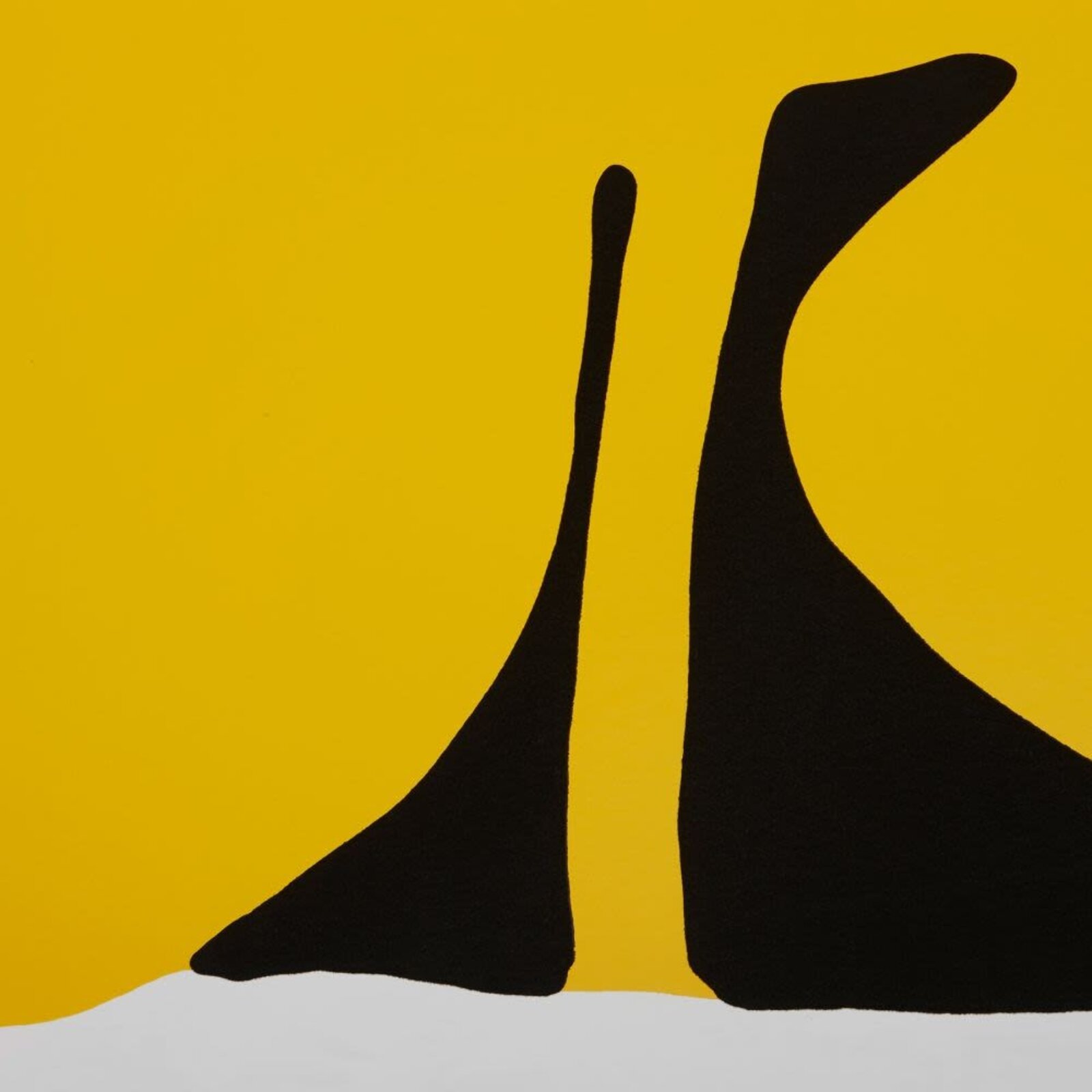 A bold graphic print featuring a large yellow flower against a black background.