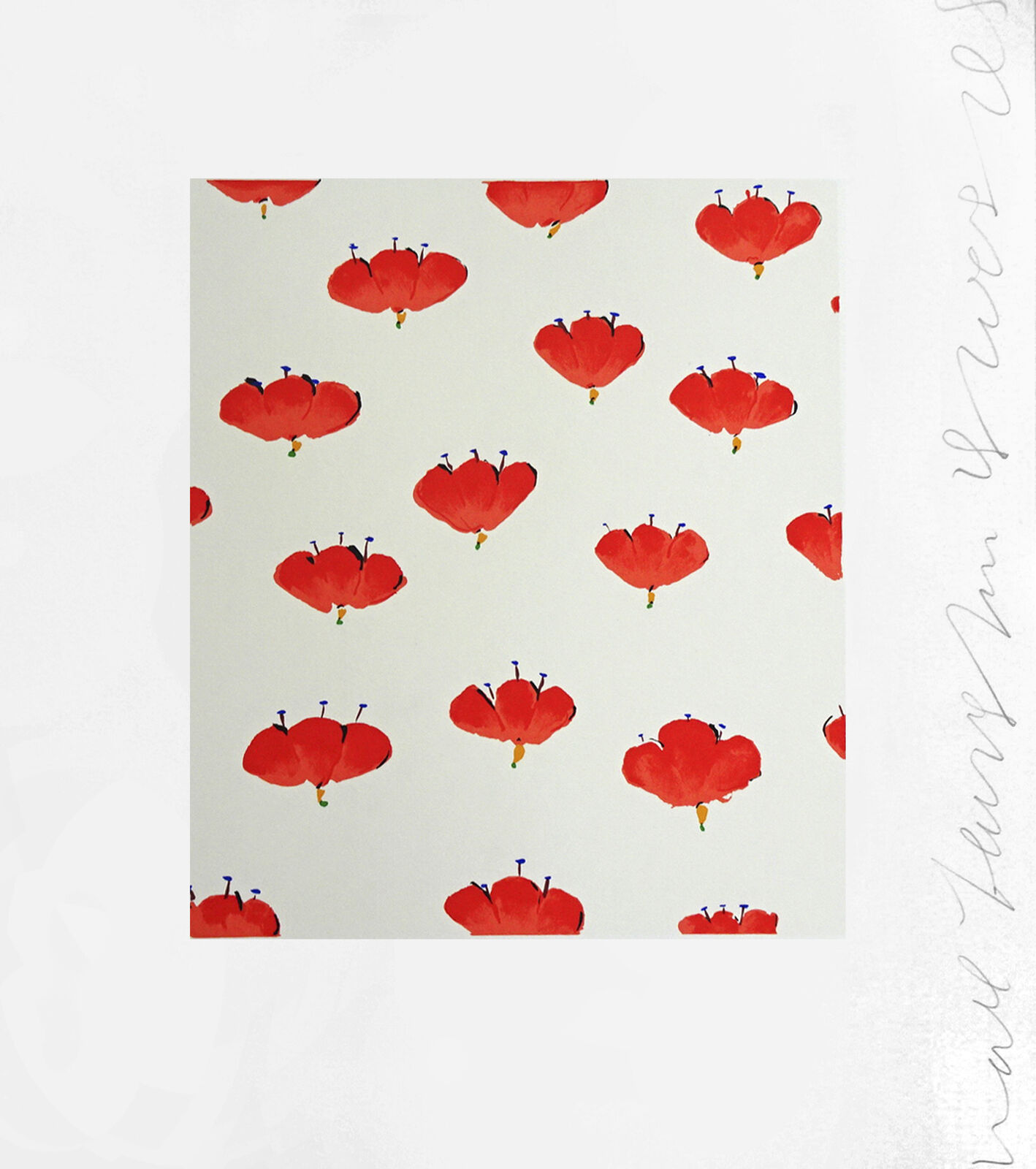 A pattern of red flowers on a white background.