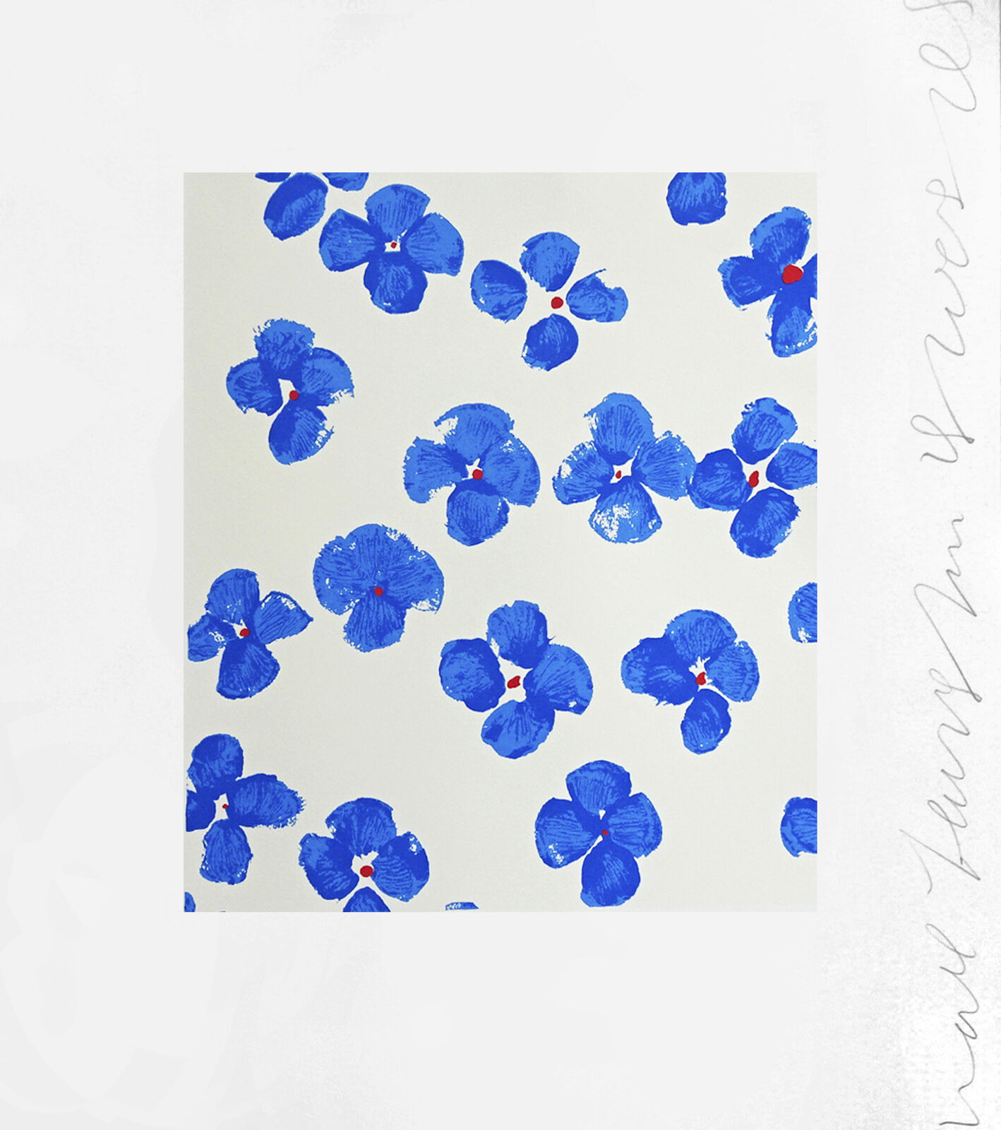 A blue flower pattern on a white background. 