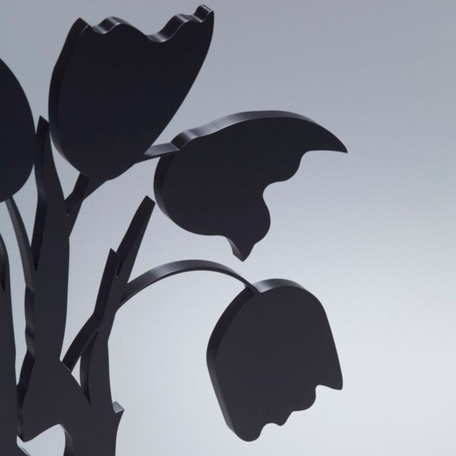 Artwork by Donald Sultan, Black Tulips and Vase, April 5, 2014, Made of Painted Aluminum on Polished Aluminum Base 