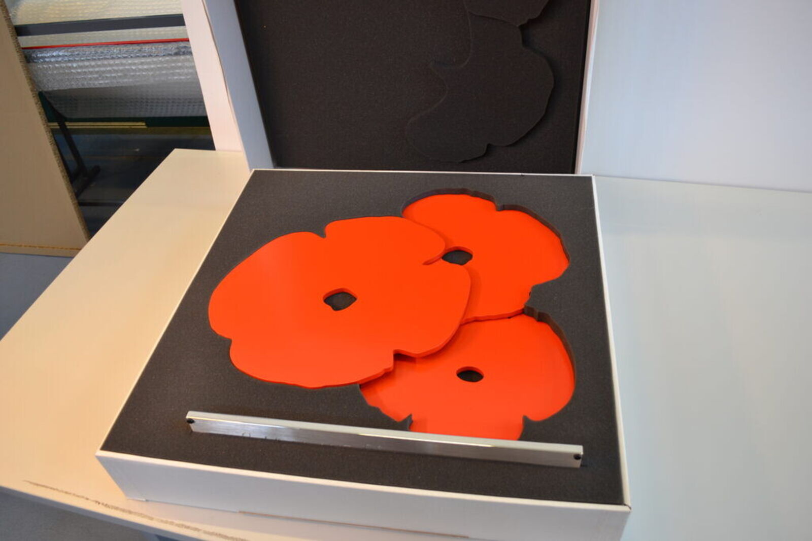 Artwork by Donald Sultan, Red Poppies, Made of Painted aluminum on polished aluminum base 