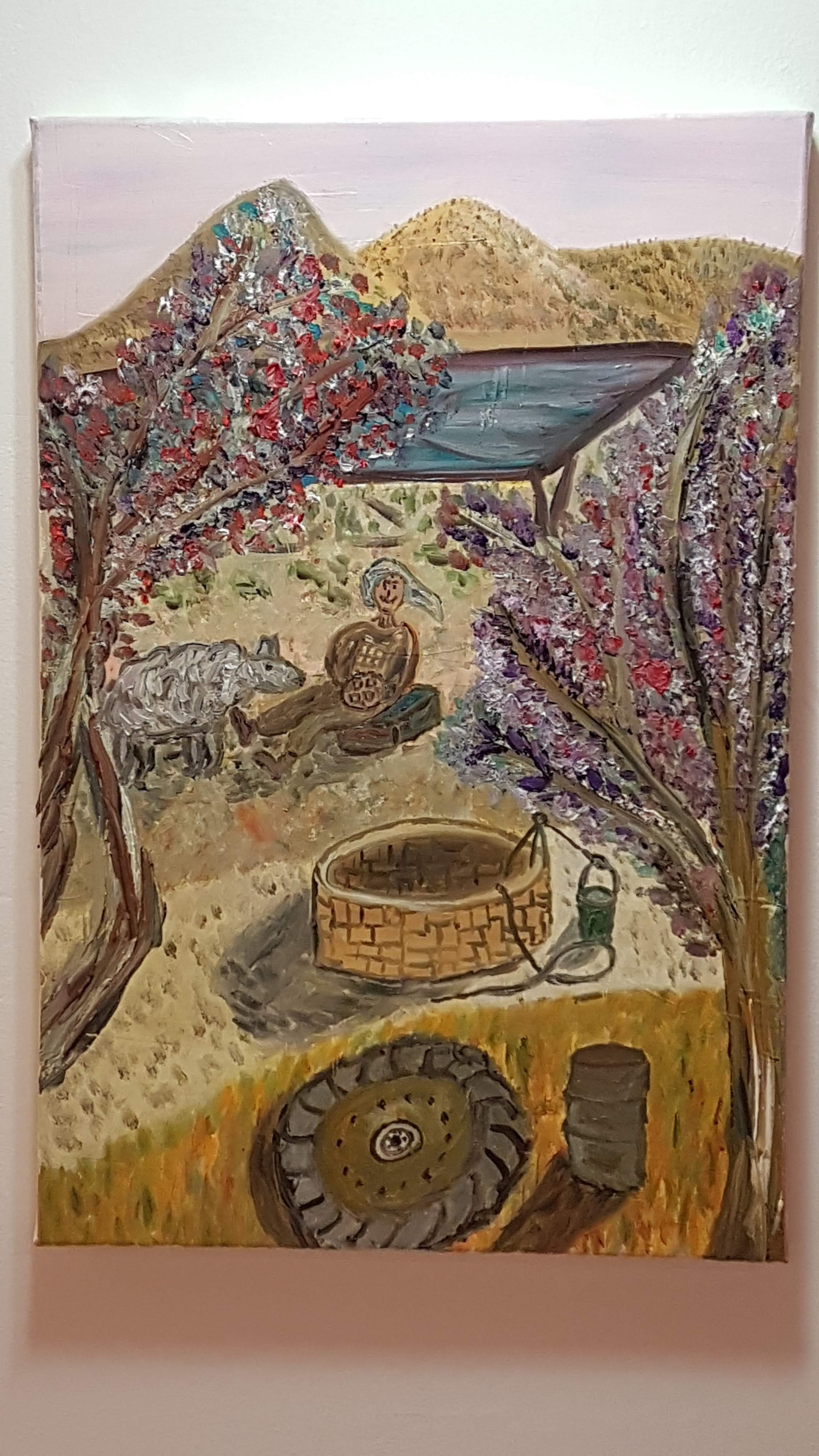 A painting on a wall in a room. 