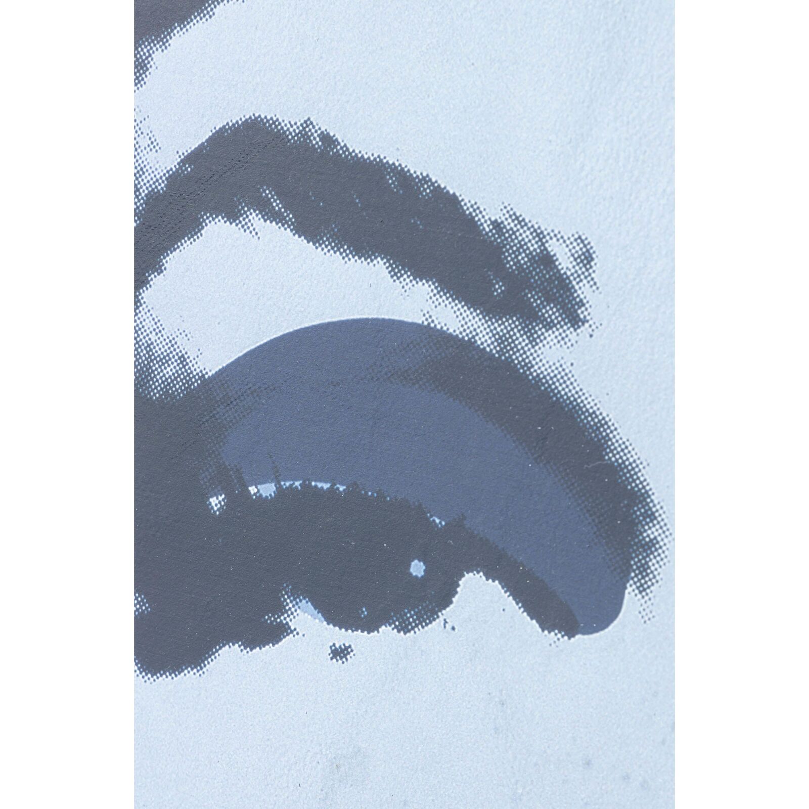 A painting of a man and a woman with torn pieces of paper.