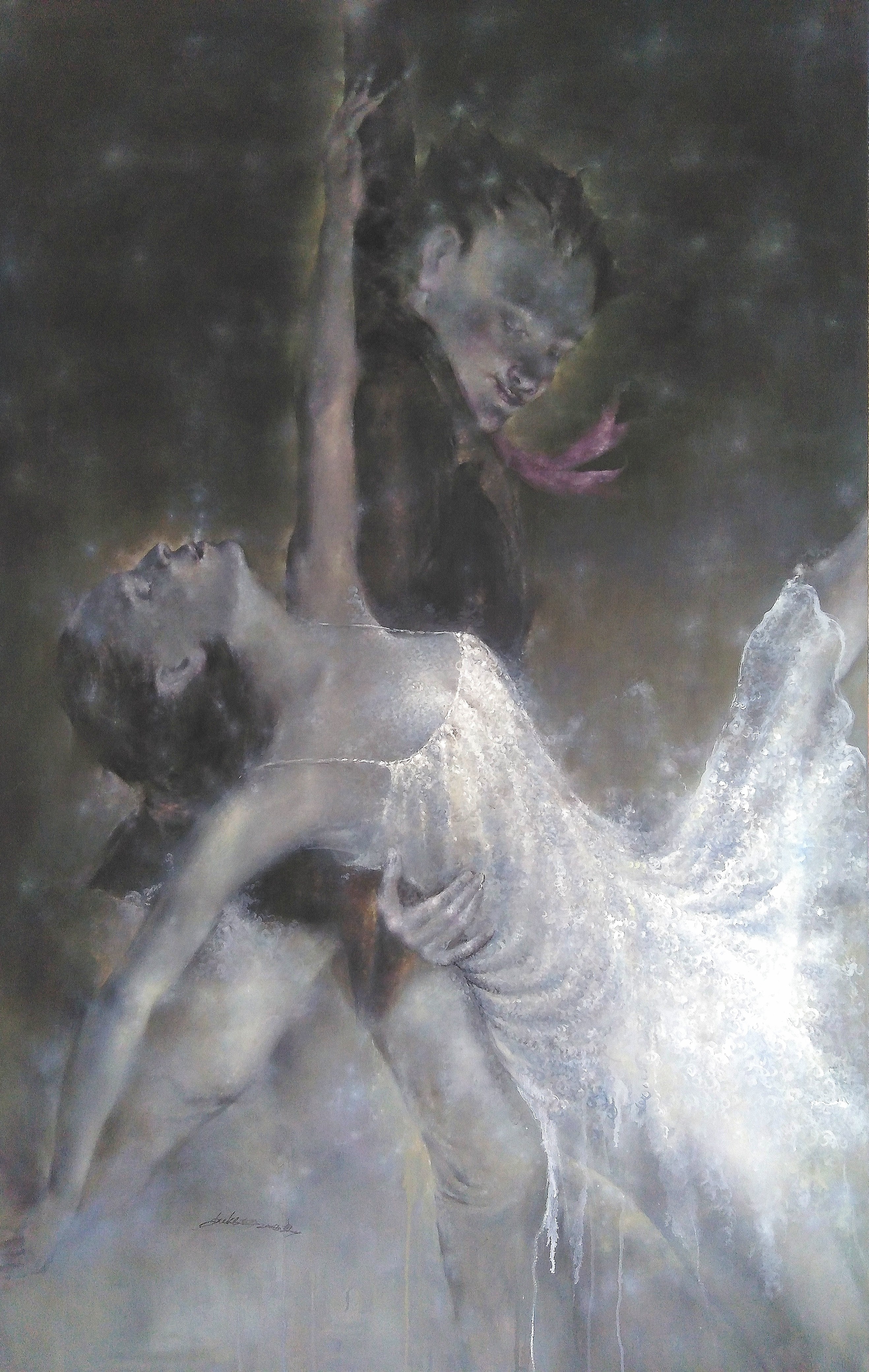 A painting of a man and a woman dancing together.