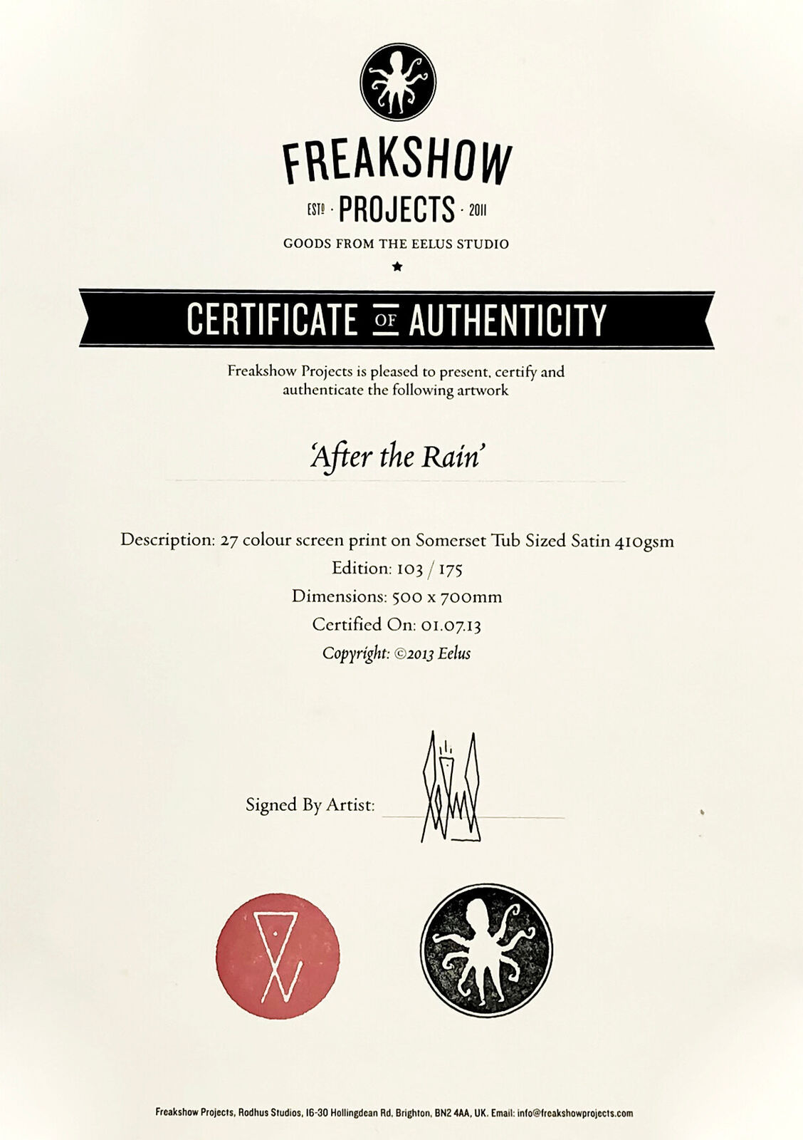 Artwork by Eelus, After the Rain (framed hand signed screen print), Made of Screen Print 