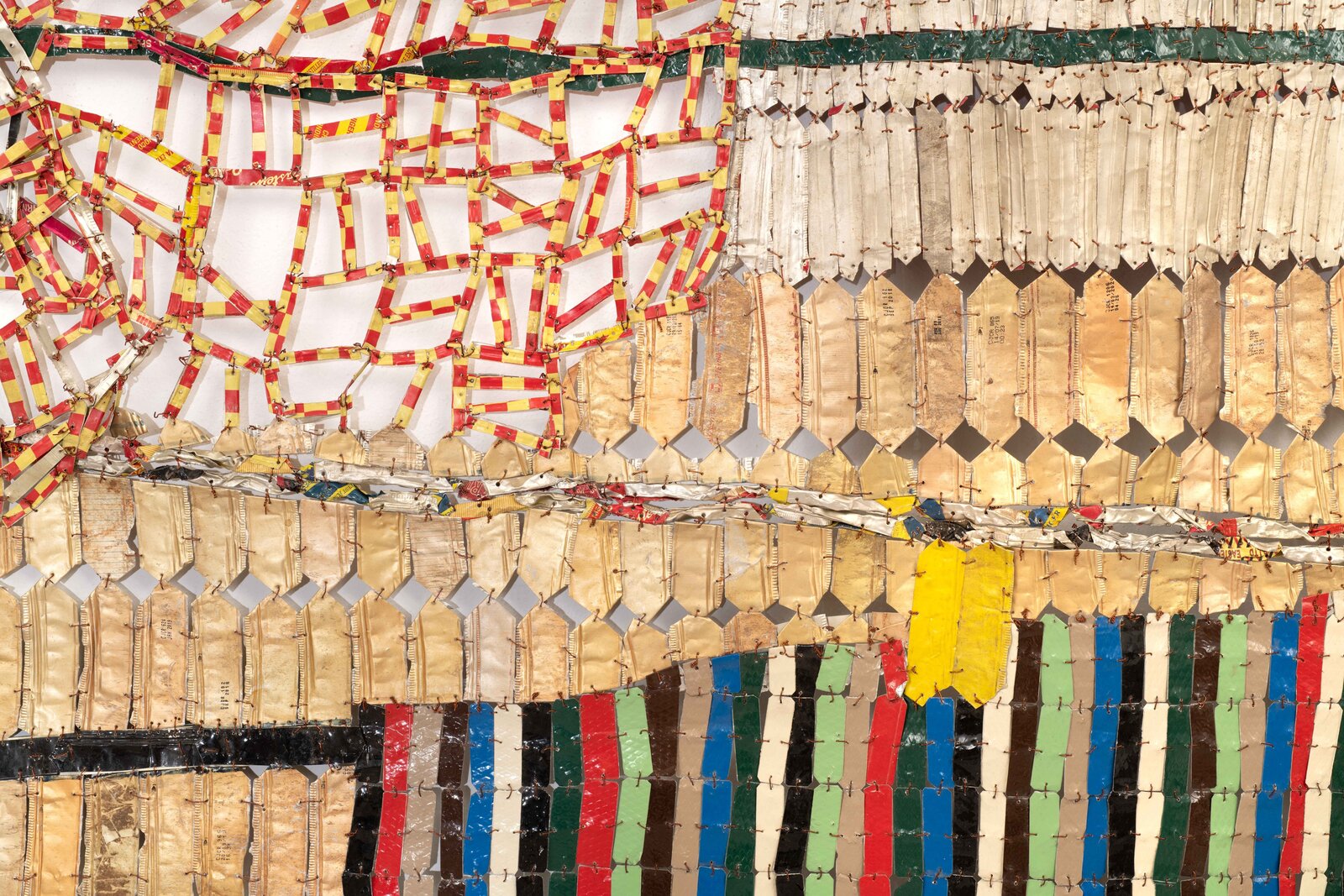 Artwork by El Anatsui, Drying Line, Made of Aluminium, copper wire and nylon string 