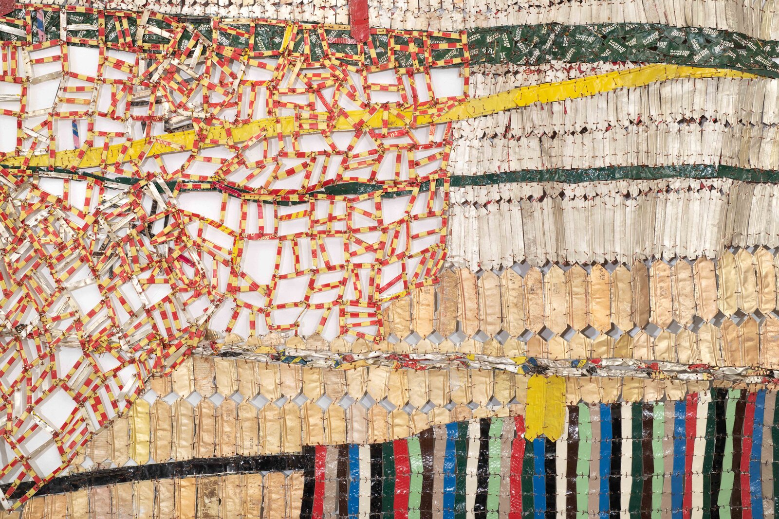 Artwork by El Anatsui, Drying Line, Made of Aluminium, copper wire and nylon string 
