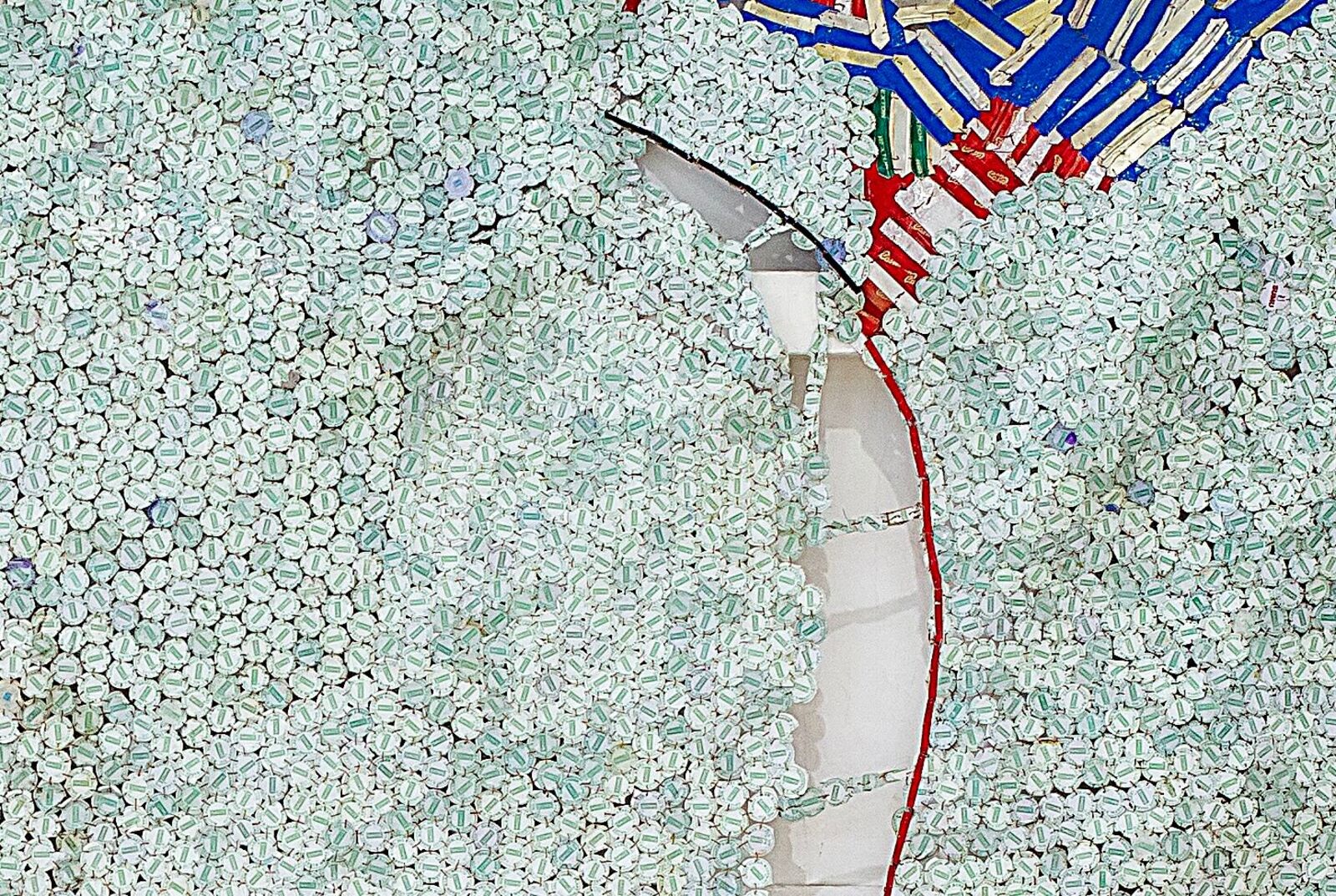 Artwork by El Anatsui, Profile of a Country, Made of Aluminum and copper wire 