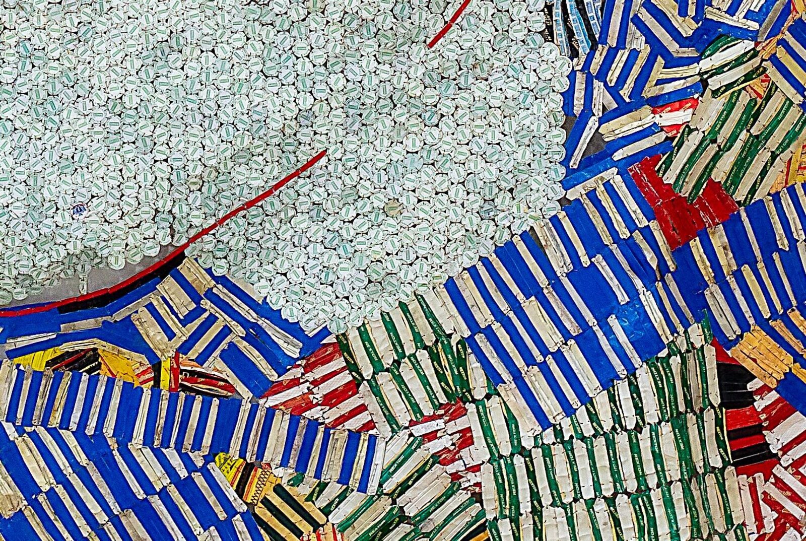 Artwork by El Anatsui, Profile of a Country, Made of Aluminum and copper wire 