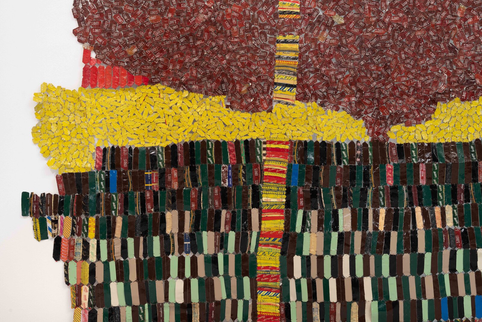 Artwork by El Anatsui, Sovereignty, Made of Aluminium, copper wire and nylon string 