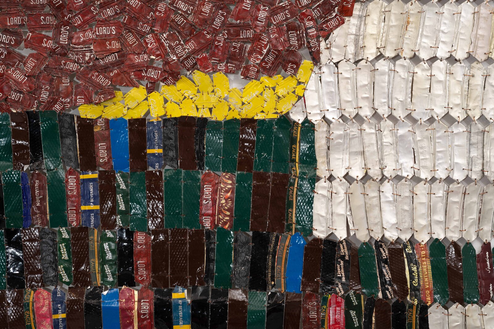 Artwork by El Anatsui, Sovereignty, Made of Aluminium, copper wire and nylon string 