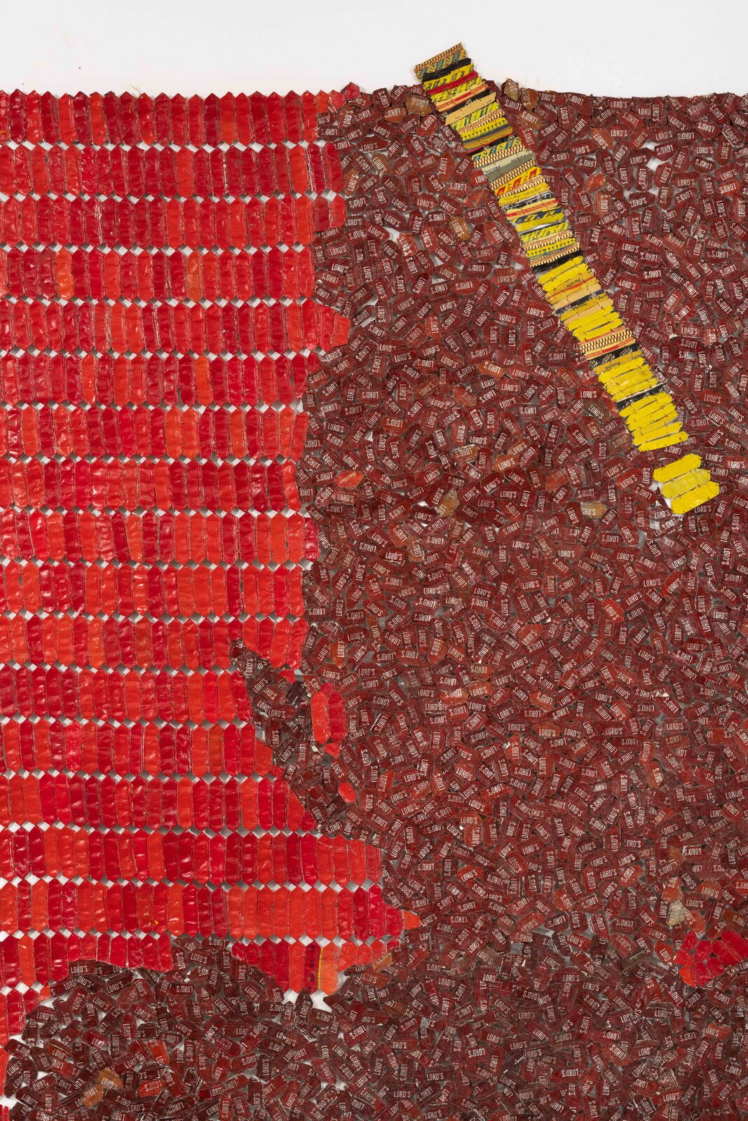 Artwork by El Anatsui, Sovereignty, Made of Aluminium, copper wire and nylon string 