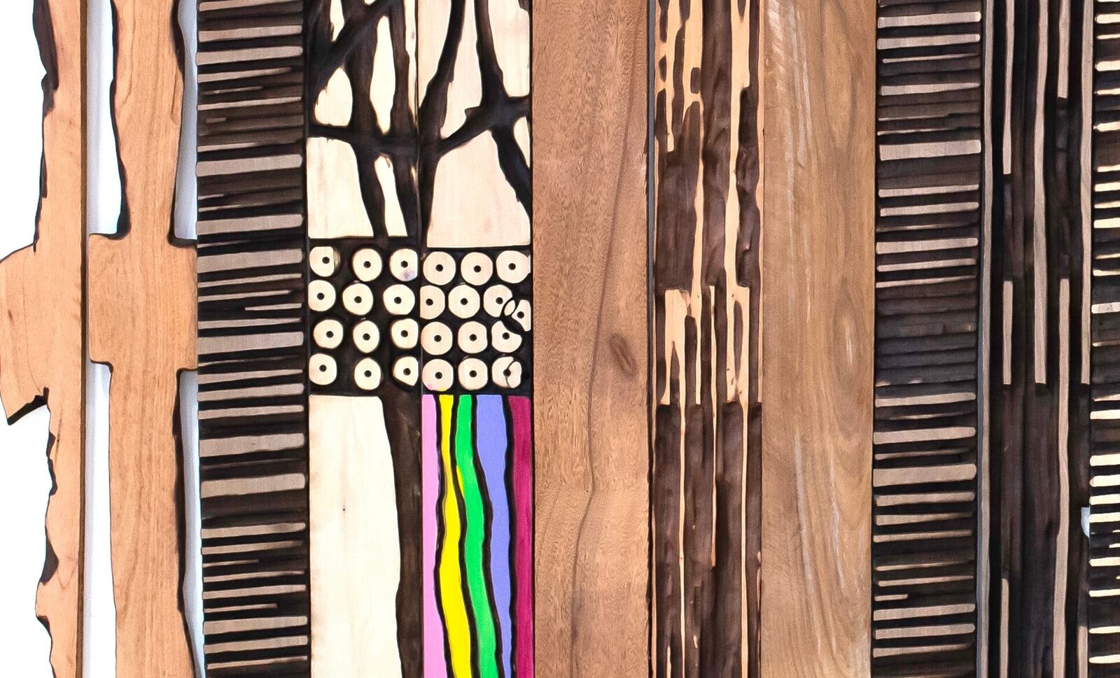 Artwork by El Anatsui, Keyboard of Life, Made of Tropical hardwood 