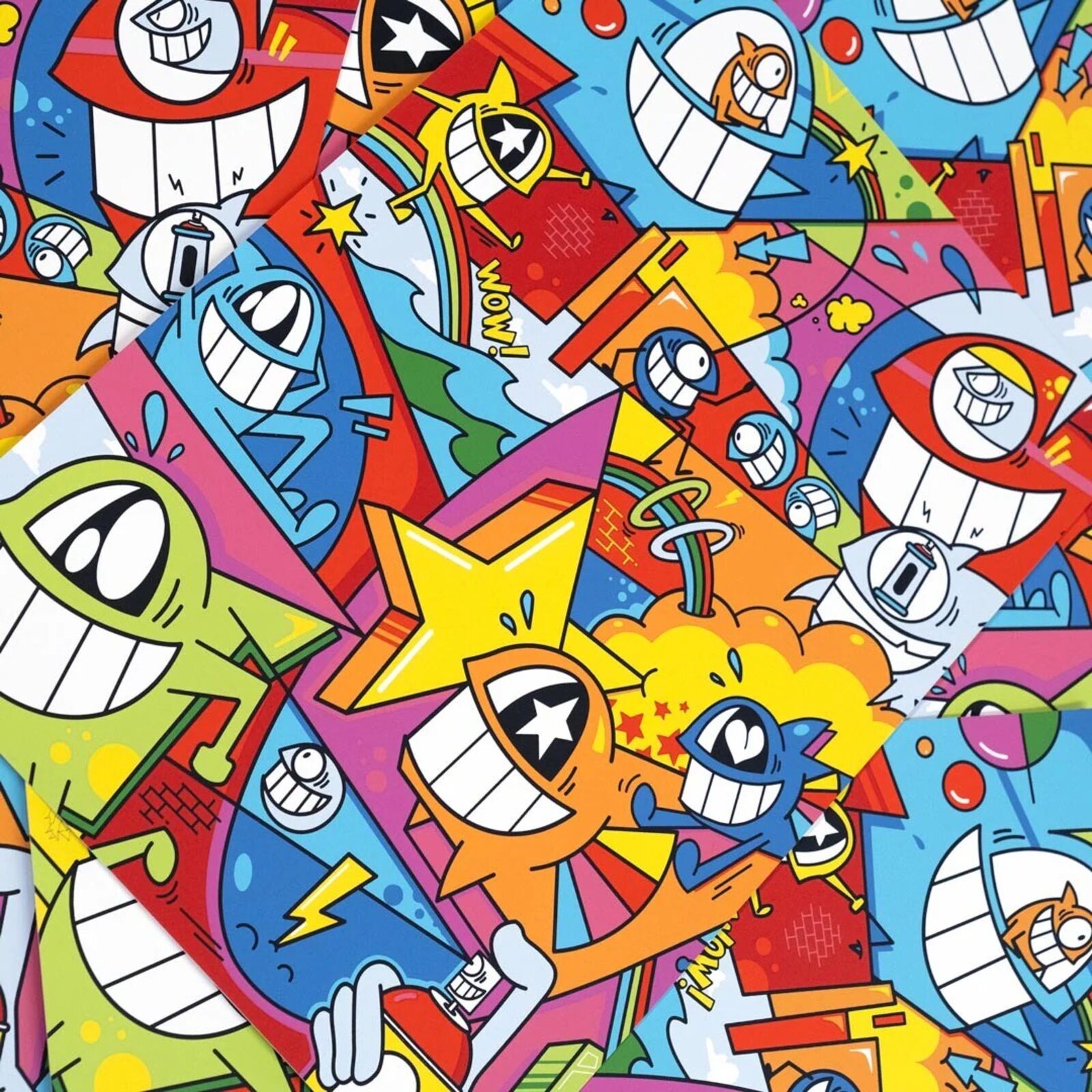 A colorful poster with a bunch of cartoon characters on it.