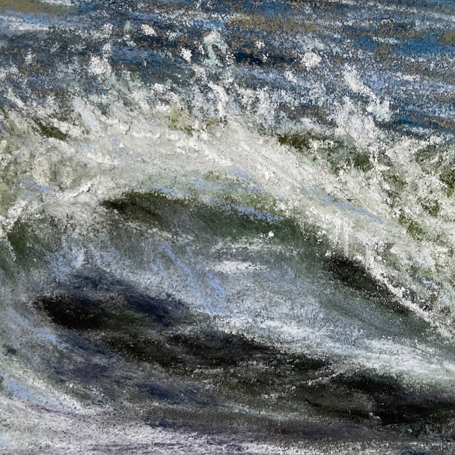 A painting of a large wave in the ocean.