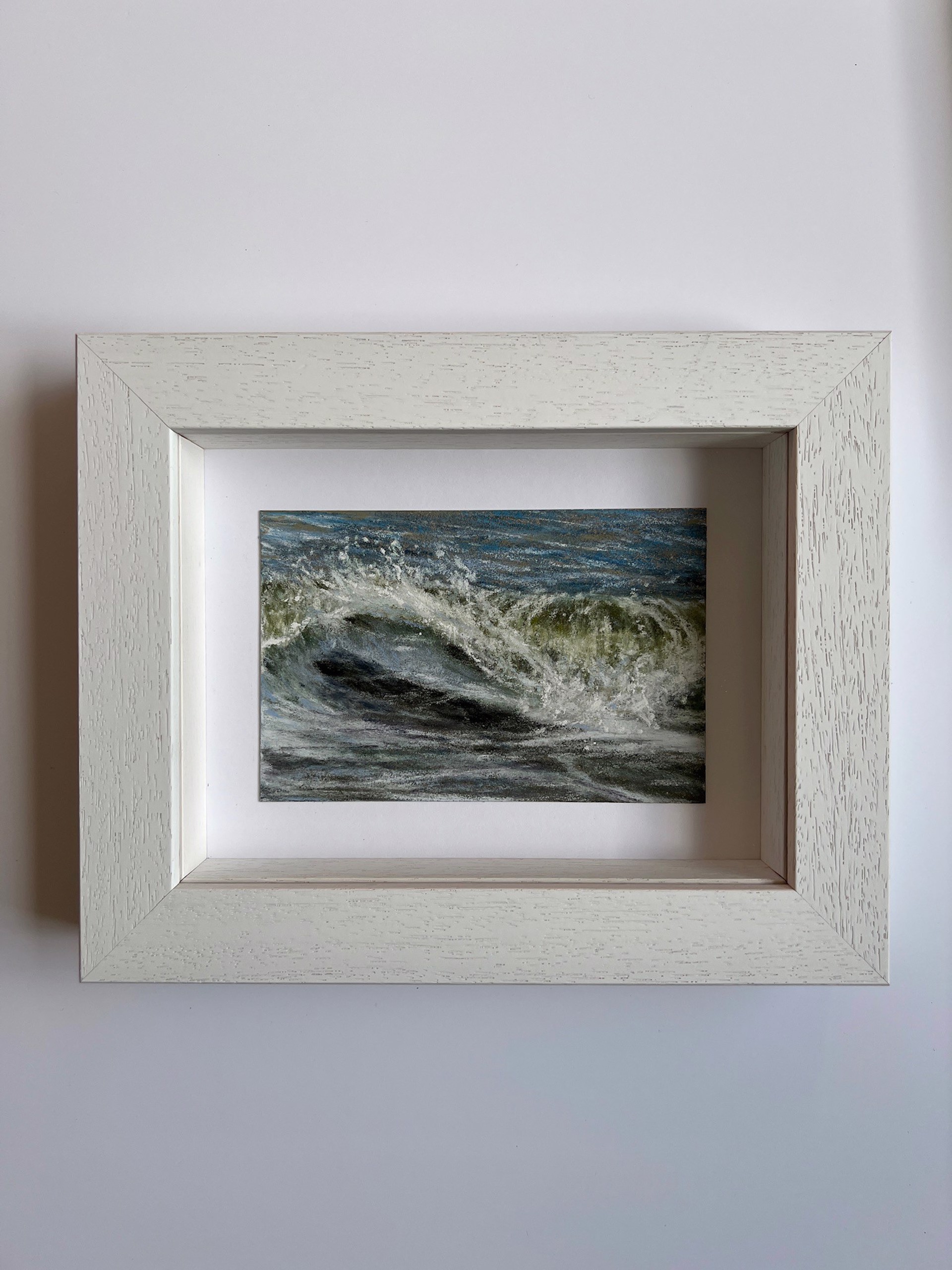 A painting of a large wave in the ocean.