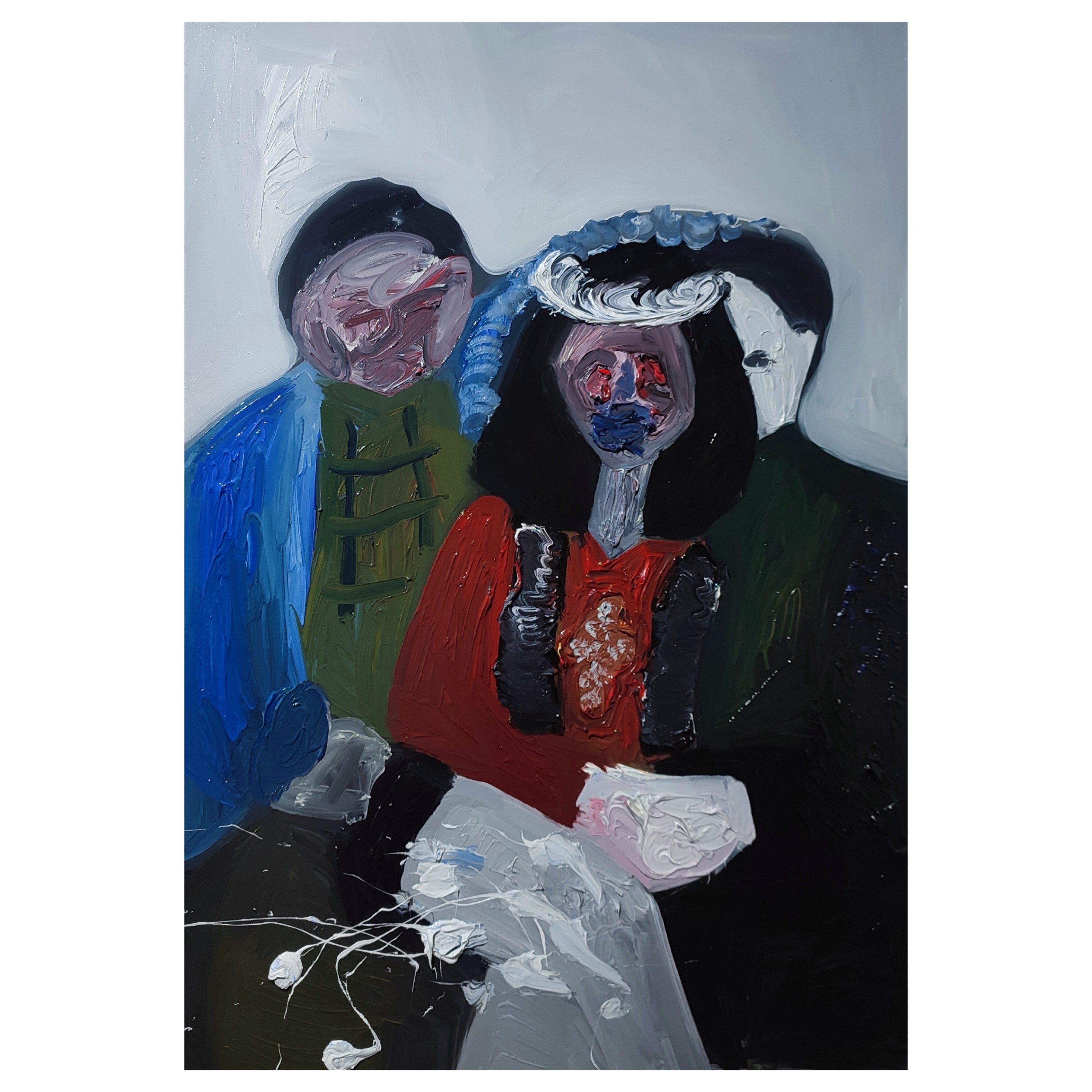 A painting of a woman sitting next to a man.