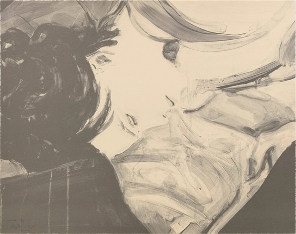 Artwork by Elizabeth Peyton, Thursday (Tony), Made of 2 colour lithographic print on silkscreened pearlescent ground, printed on Somerset Velvet 300 gsm 