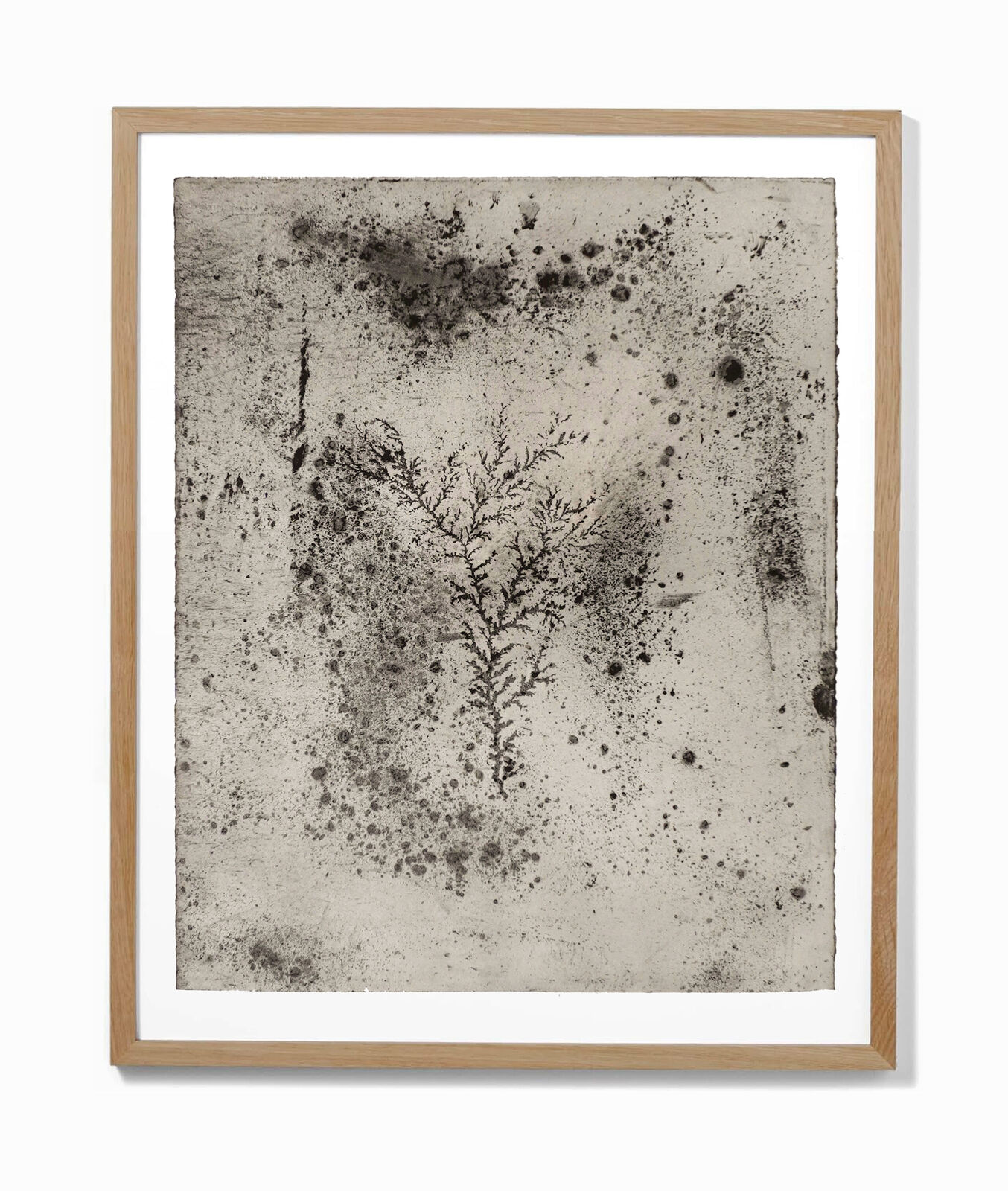 A black and white drawing of a tree in a wooden frame.