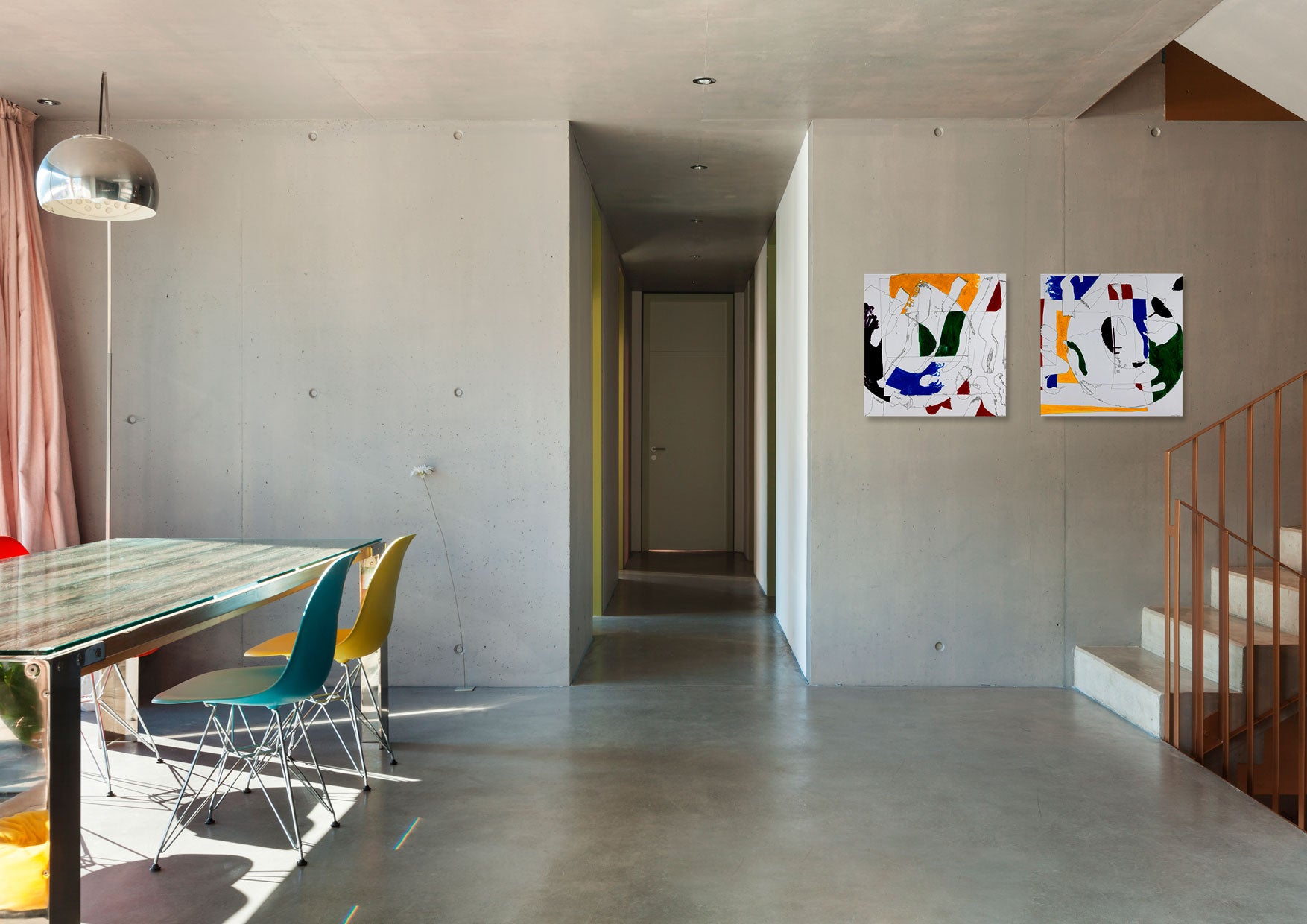 Two paintings of abstract shapes on a white background.