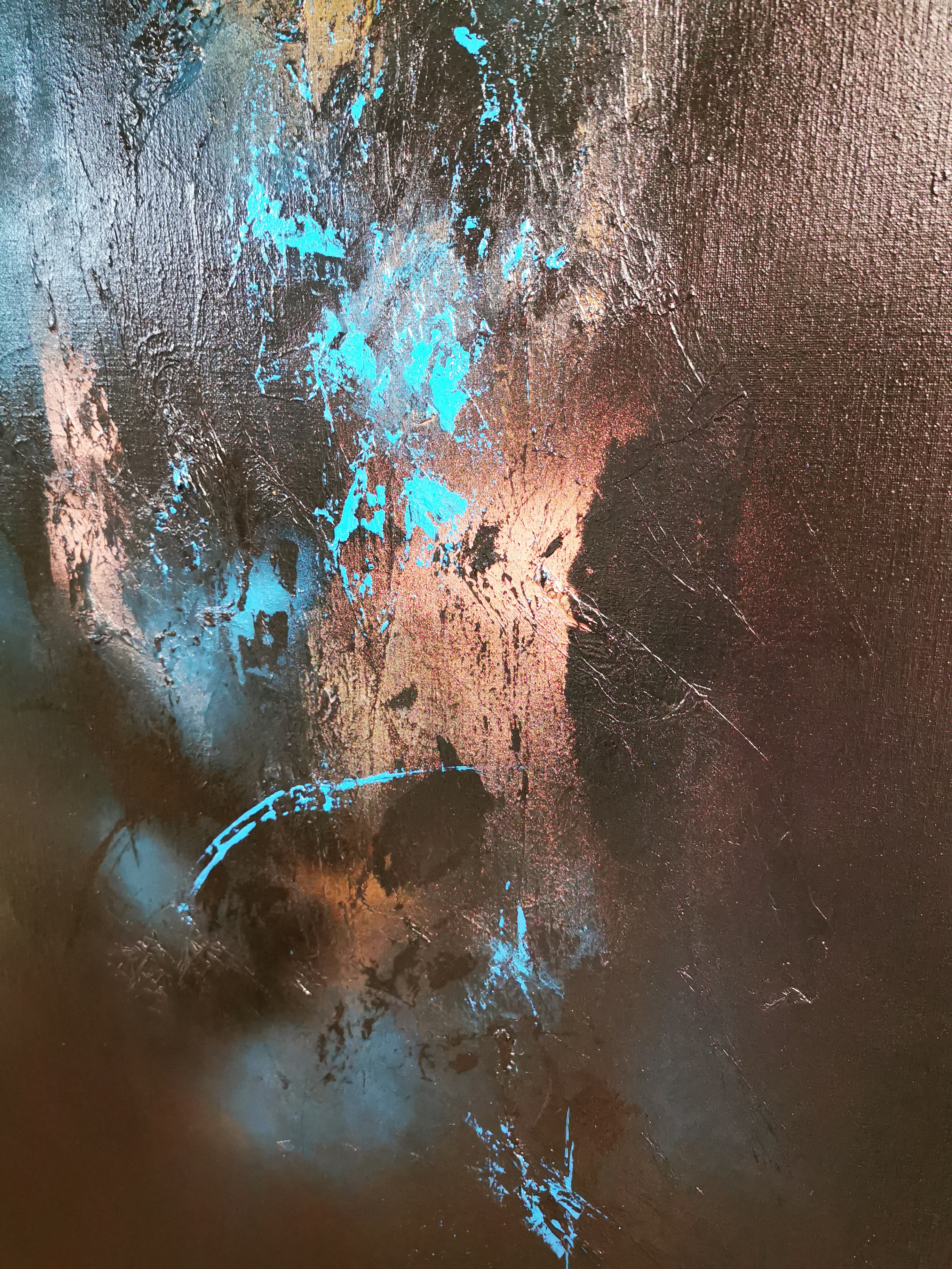 A close up of a painting on a wall. 