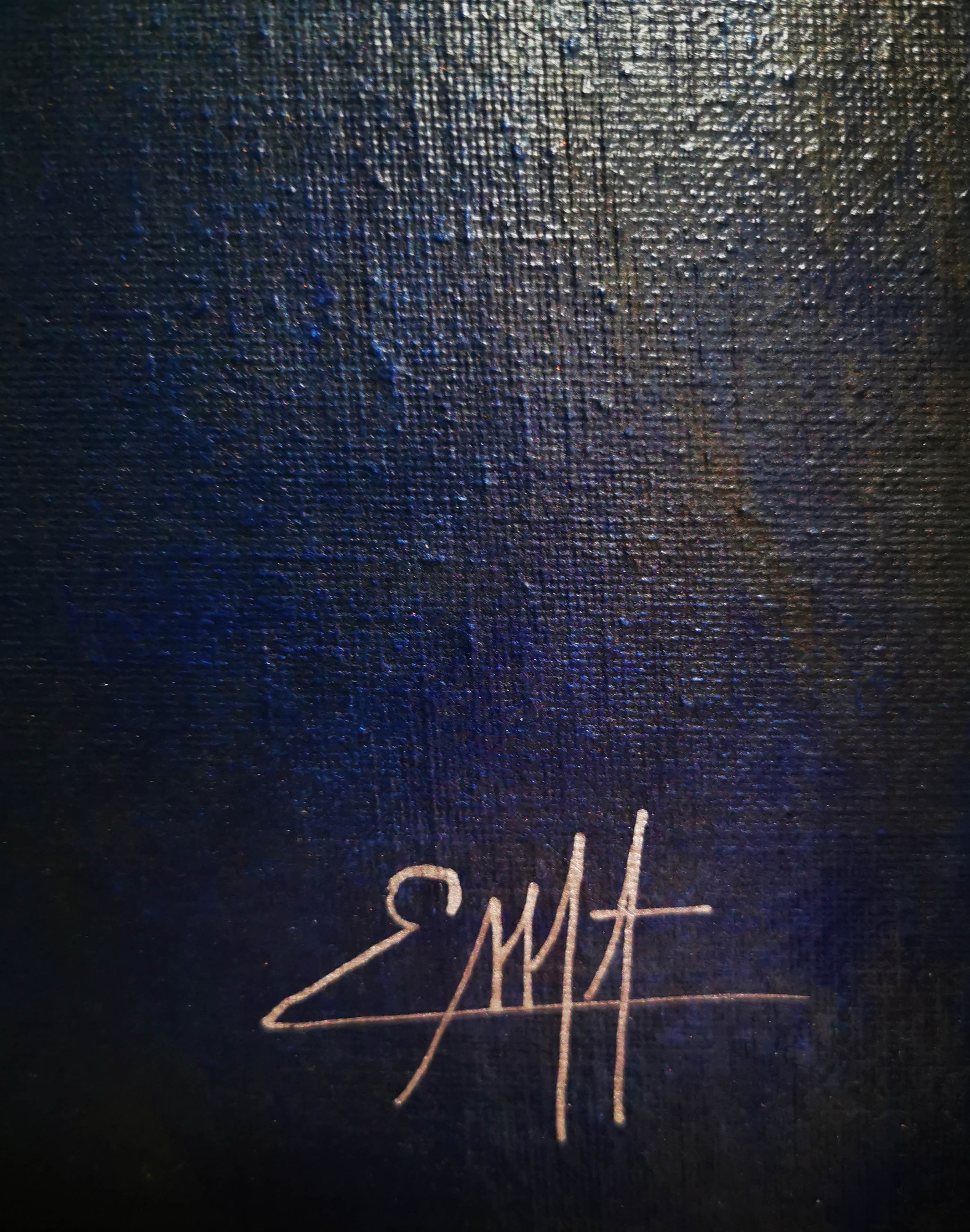 A close up of a painting on a wall. 